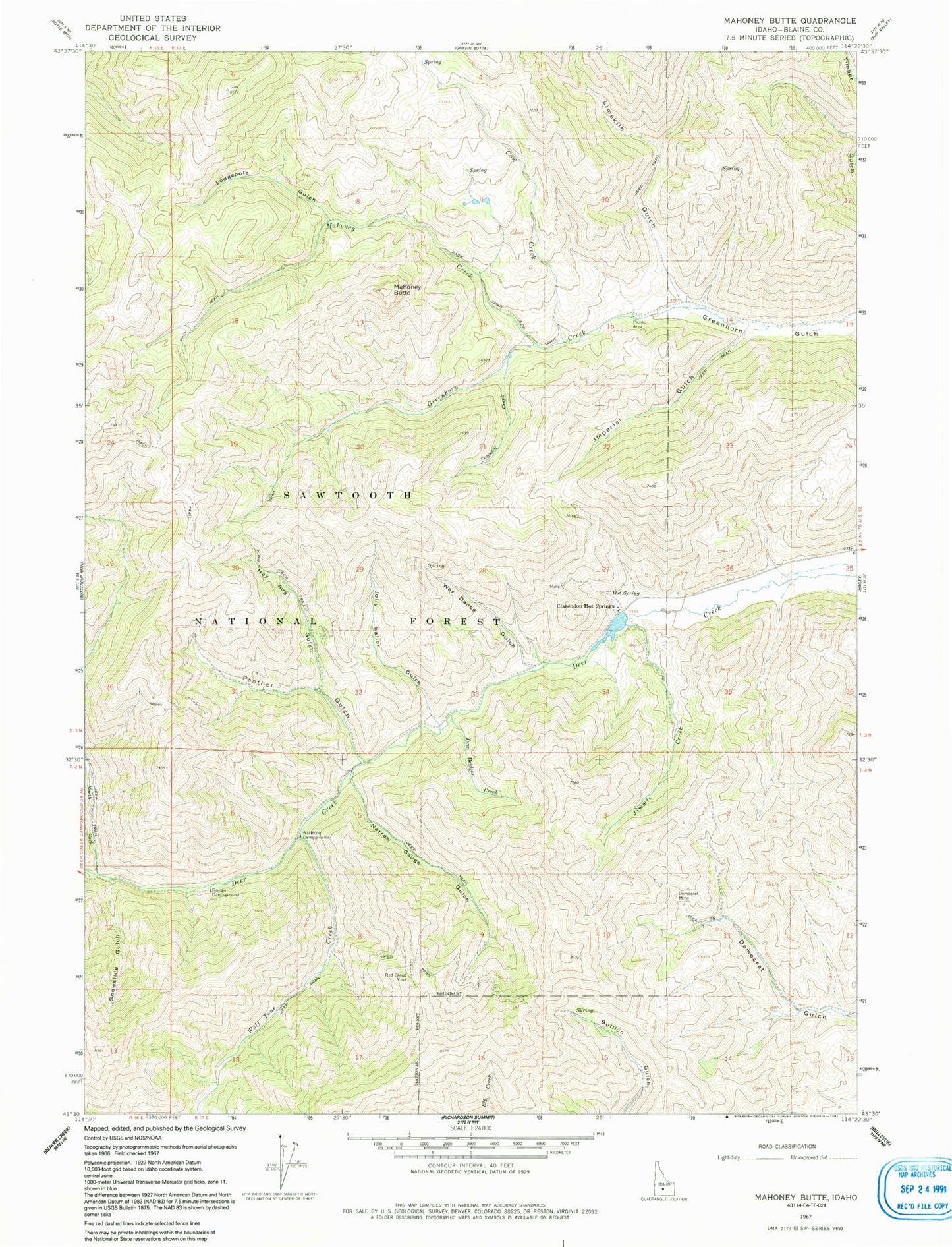 Classic USGS Mahoney Butte Idaho 7.5'x7.5' Topo Map Image