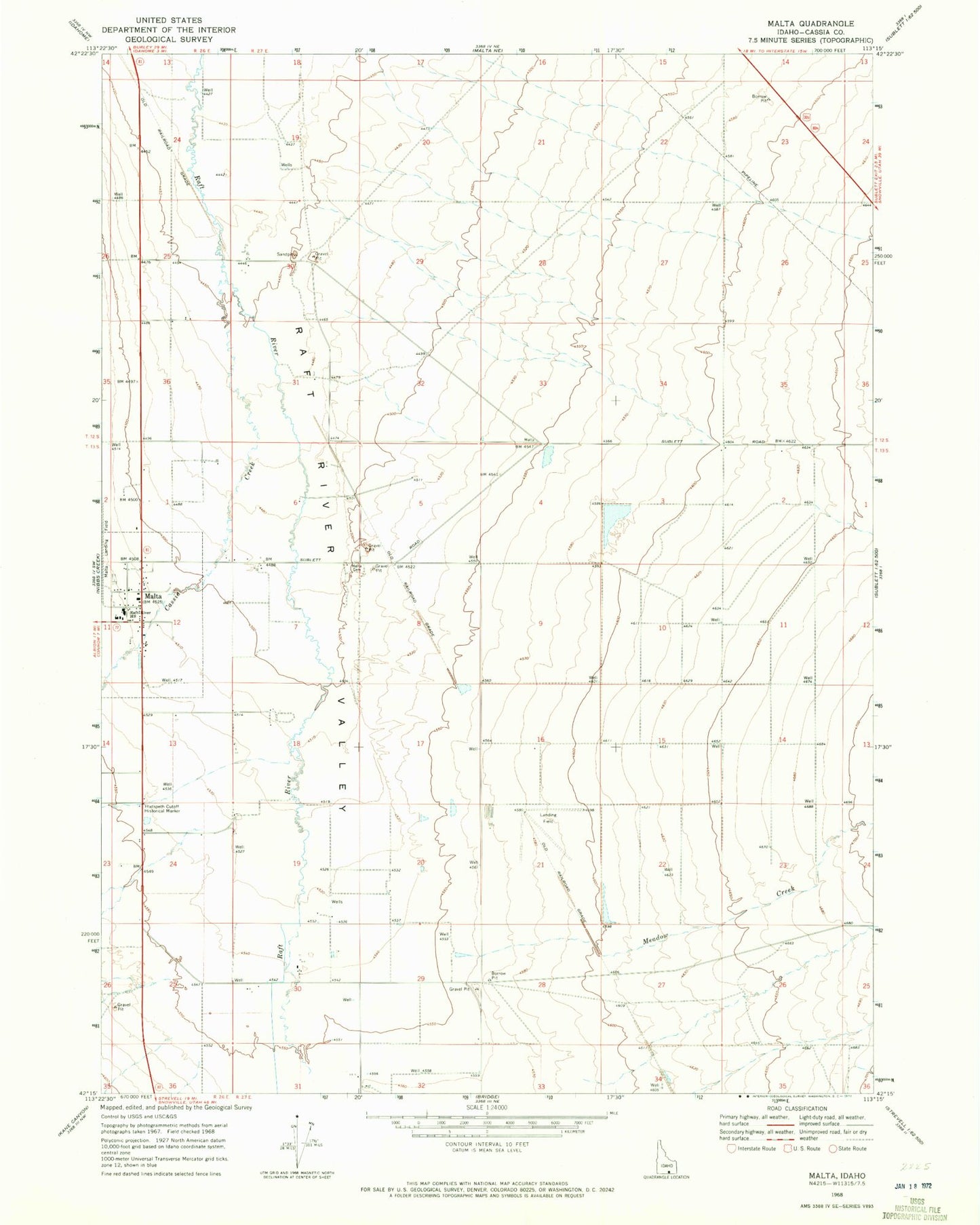 Classic USGS Malta Idaho 7.5'x7.5' Topo Map Image