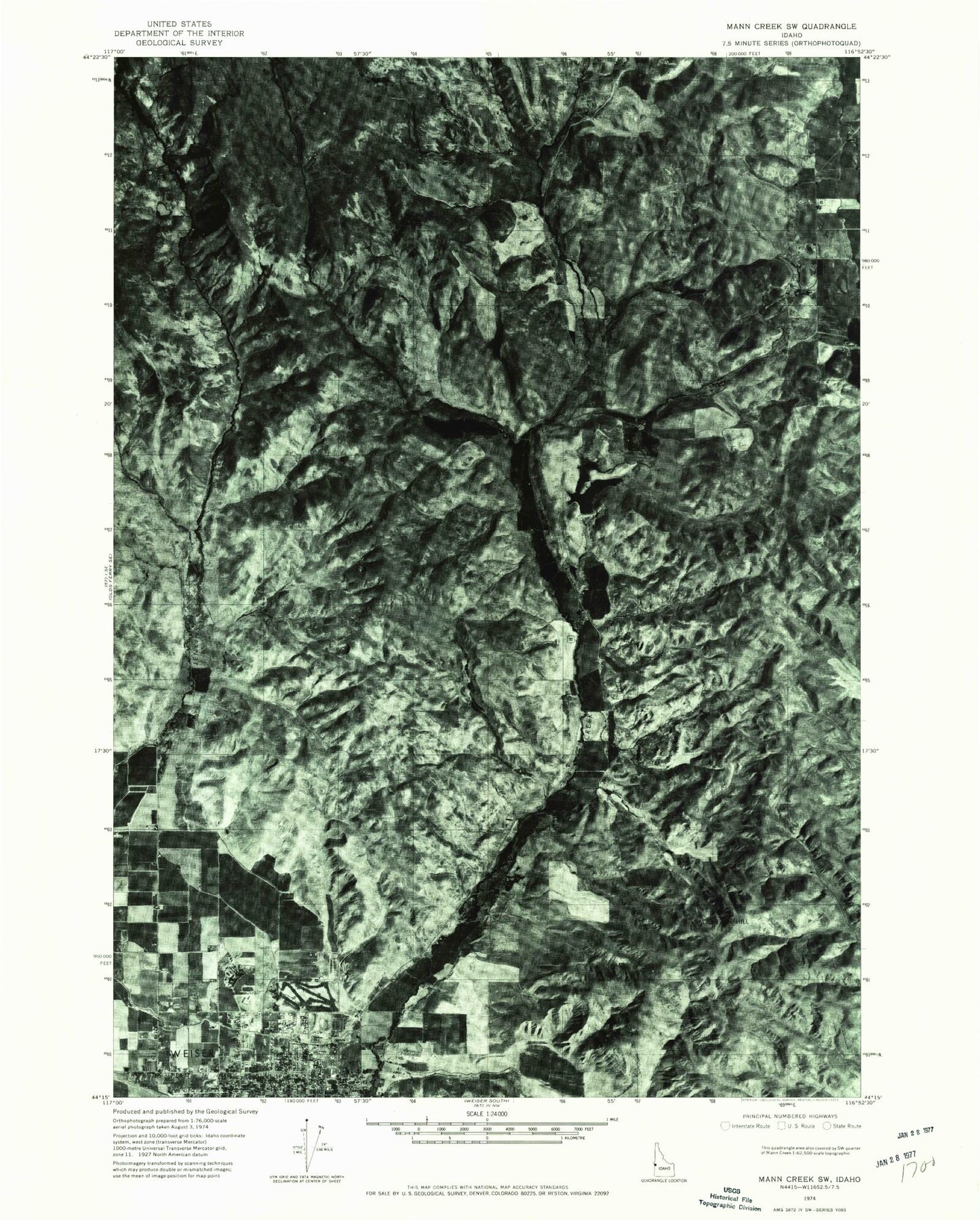 Classic USGS Weiser North Idaho 7.5'x7.5' Topo Map Image