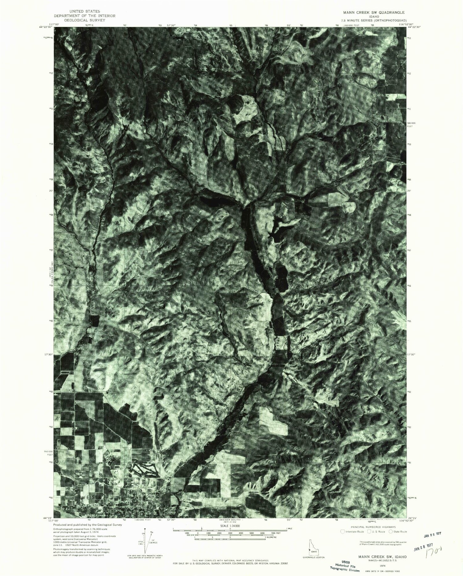 Classic USGS Weiser North Idaho 7.5'x7.5' Topo Map Image