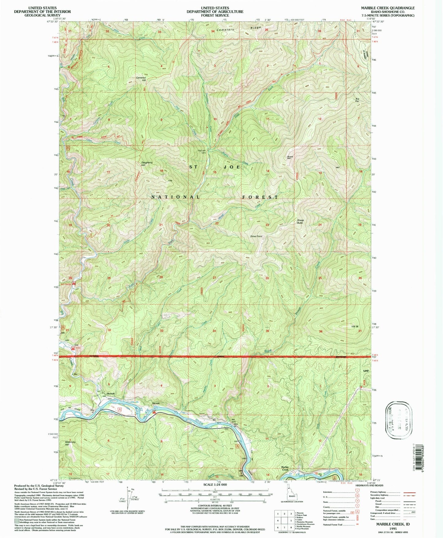 Classic USGS Marble Creek Idaho 7.5'x7.5' Topo Map Image