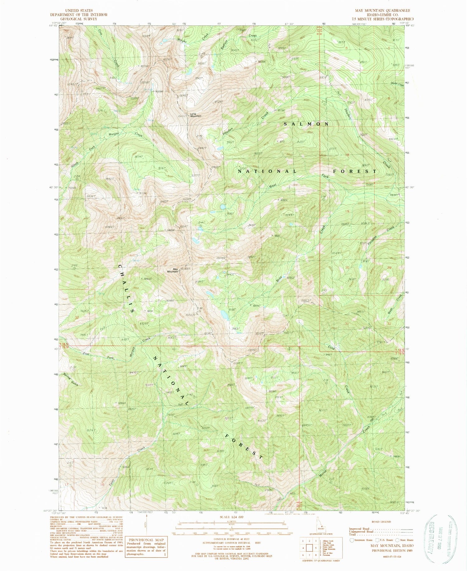 Classic USGS May Mountain Idaho 7.5'x7.5' Topo Map Image