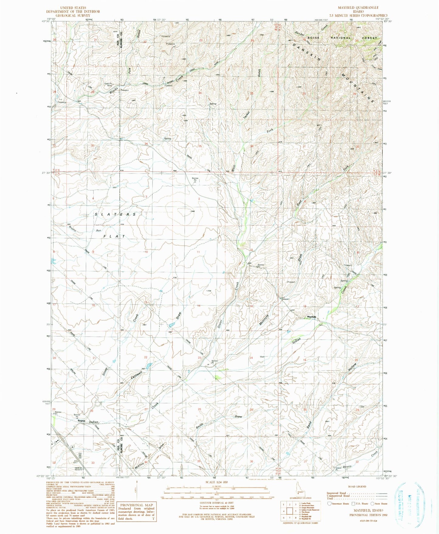 Classic USGS Mayfield Idaho 7.5'x7.5' Topo Map Image