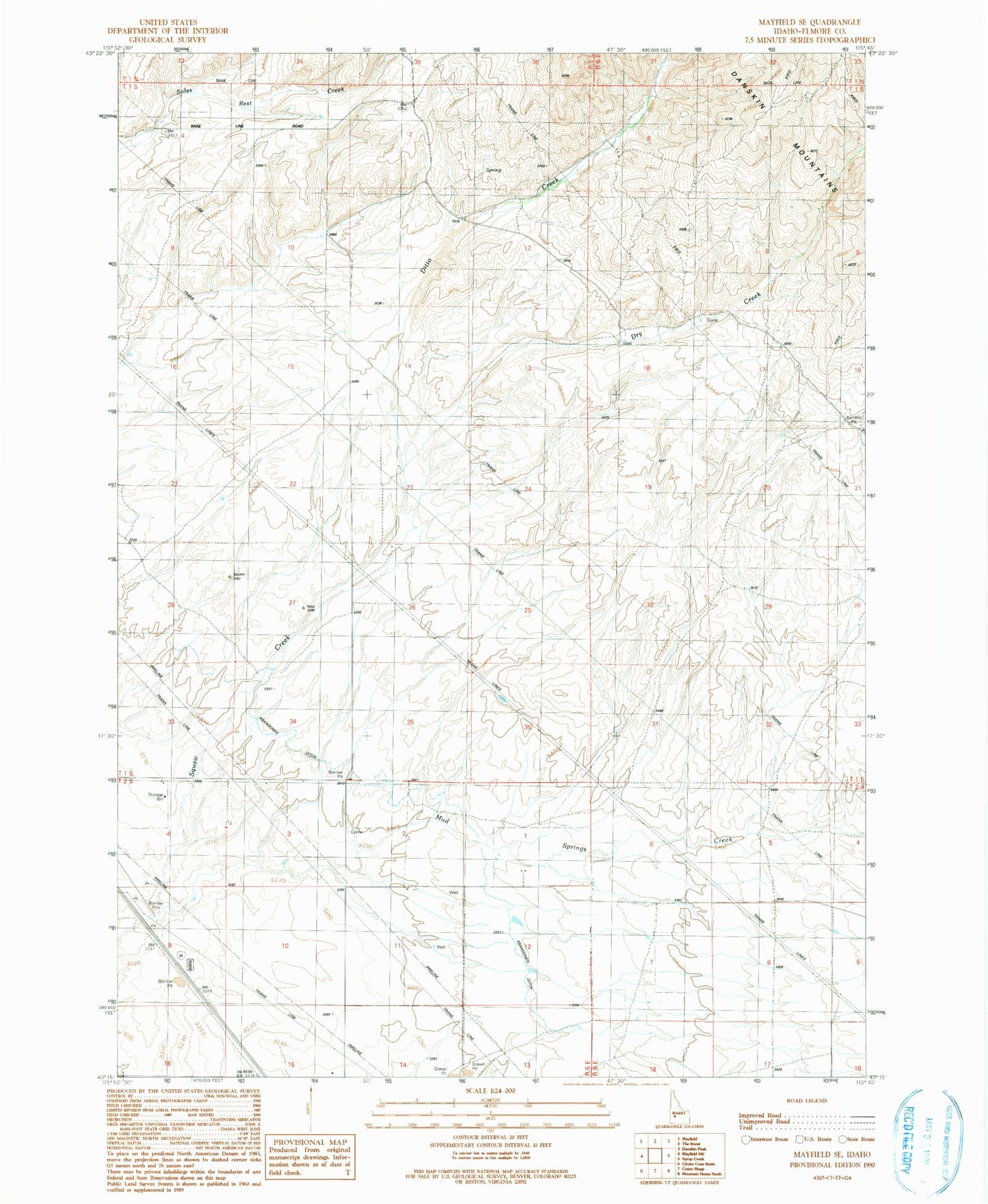 Classic USGS Mayfield SE Idaho 7.5'x7.5' Topo Map Image