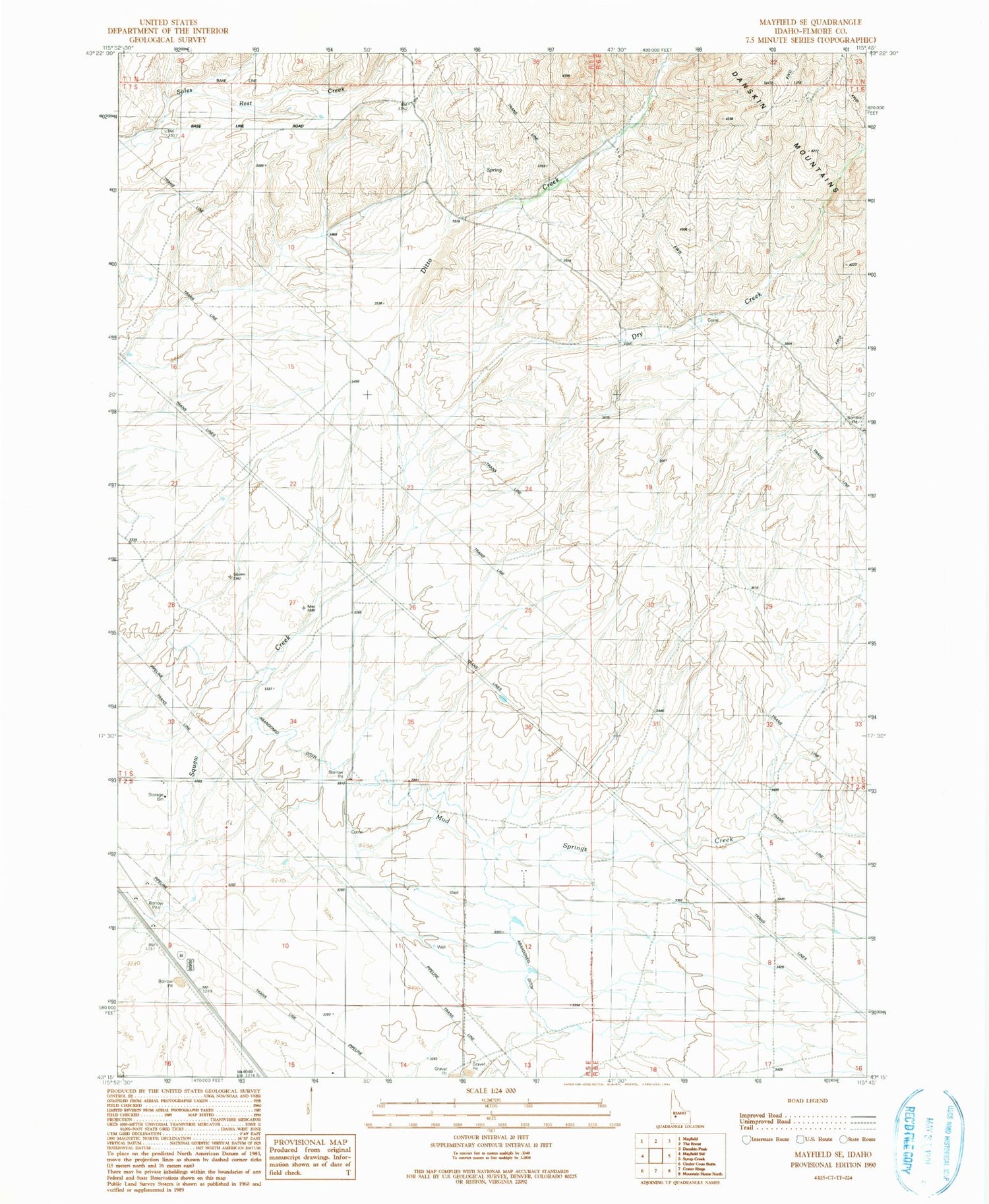 Classic USGS Mayfield SE Idaho 7.5'x7.5' Topo Map Image