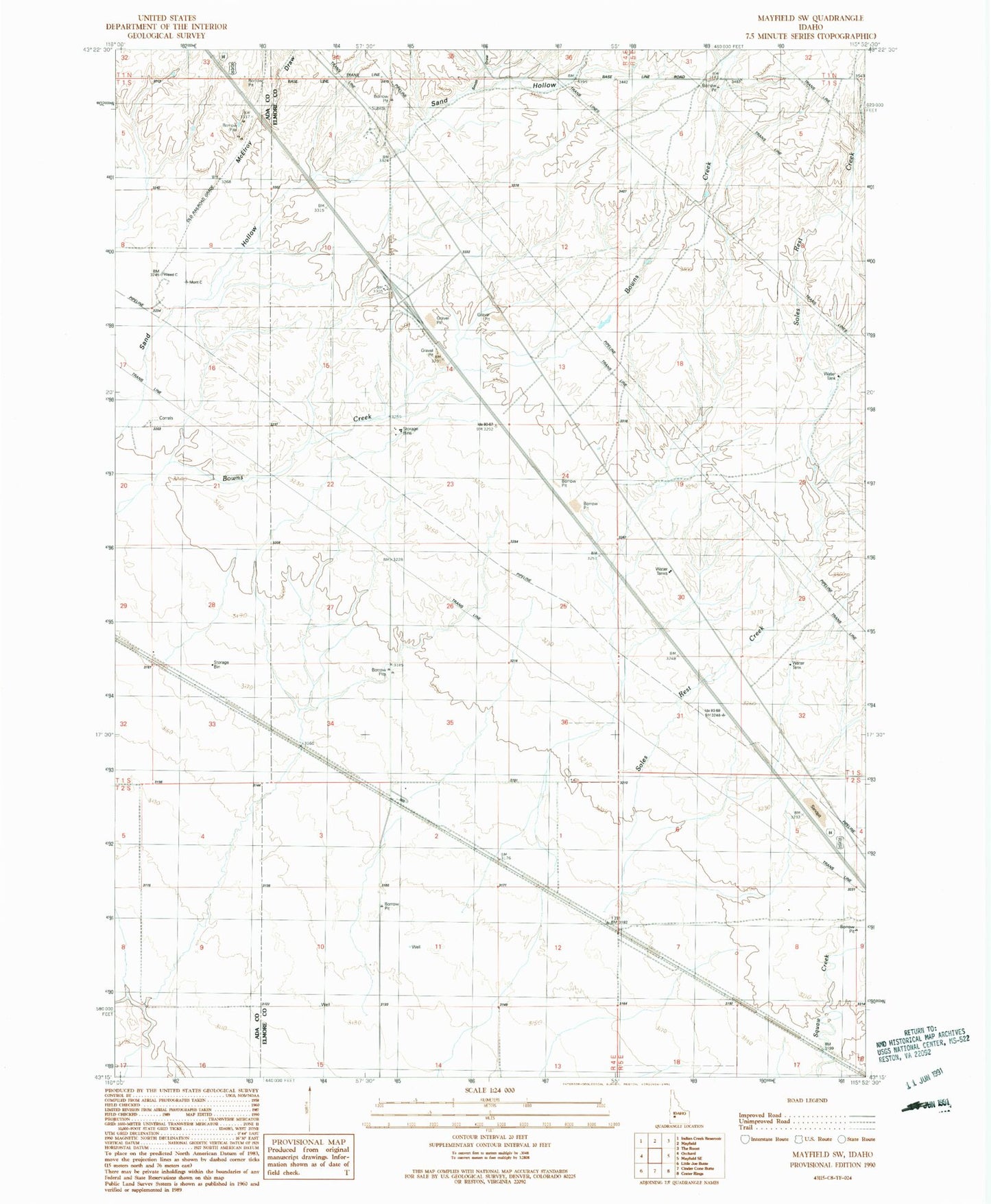 Classic USGS Mayfield SW Idaho 7.5'x7.5' Topo Map Image