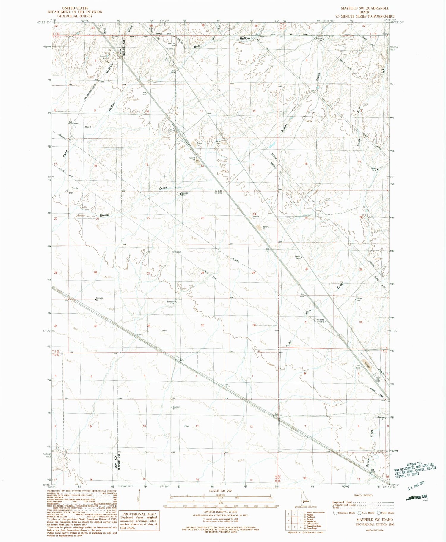 Classic USGS Mayfield SW Idaho 7.5'x7.5' Topo Map Image