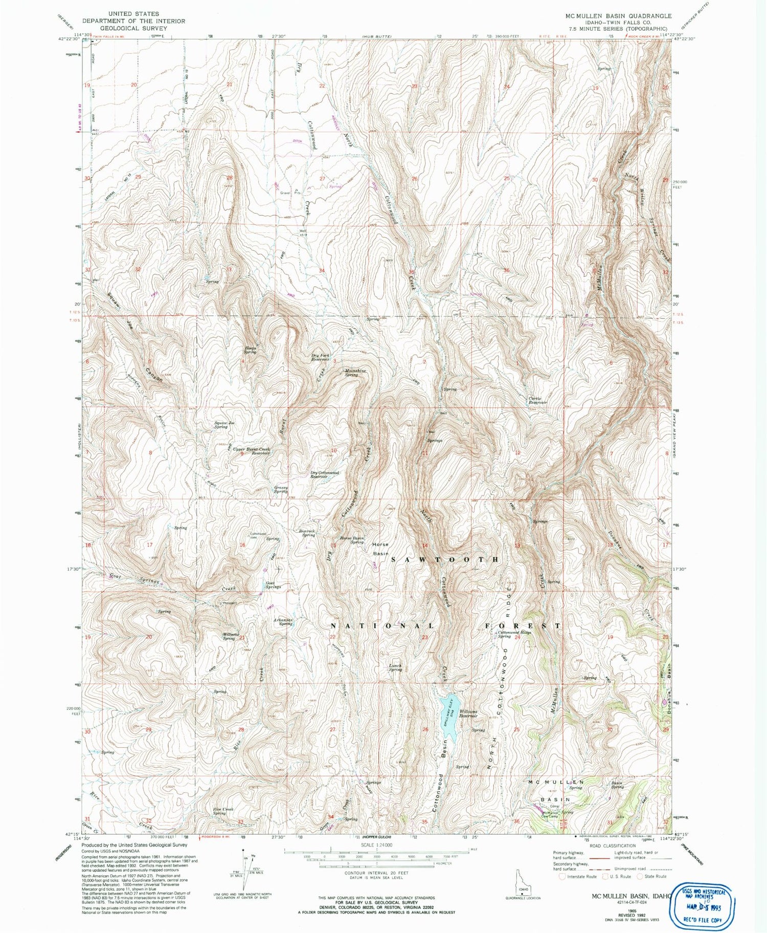 Classic USGS McMullen Basin Idaho 7.5'x7.5' Topo Map Image
