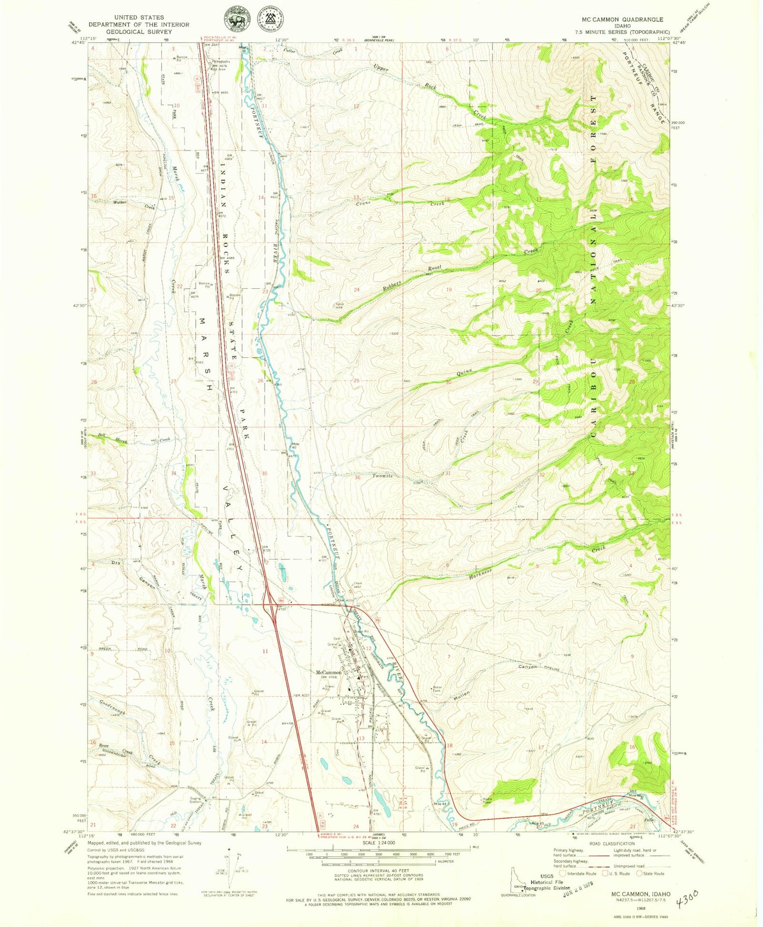 Classic USGS McCammon Idaho 7.5'x7.5' Topo Map Image