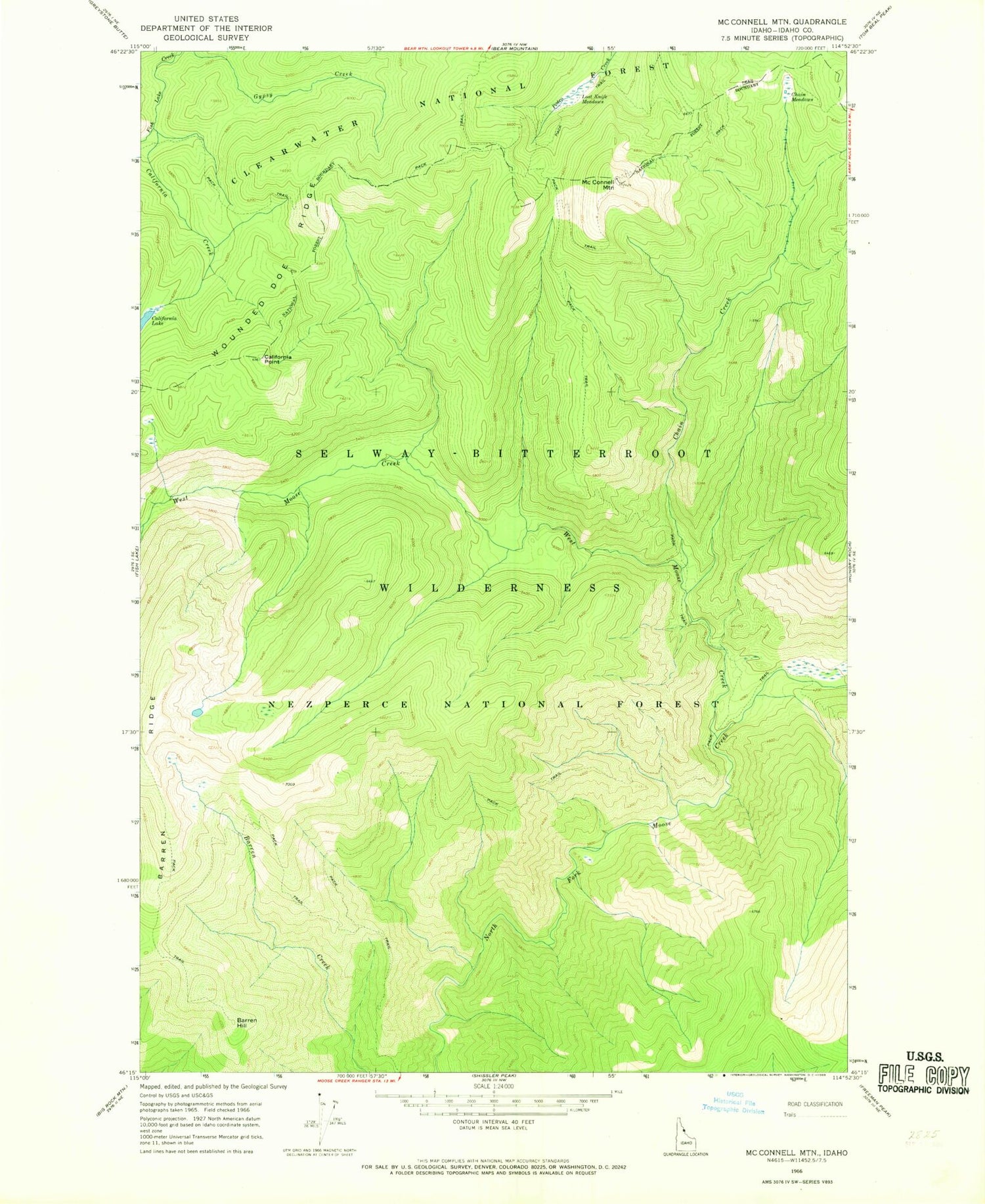 Classic USGS McConnell Mountain Idaho 7.5'x7.5' Topo Map Image