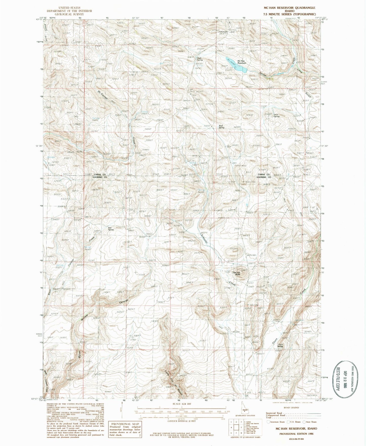 Classic USGS McHan Reservoir Idaho 7.5'x7.5' Topo Map Image