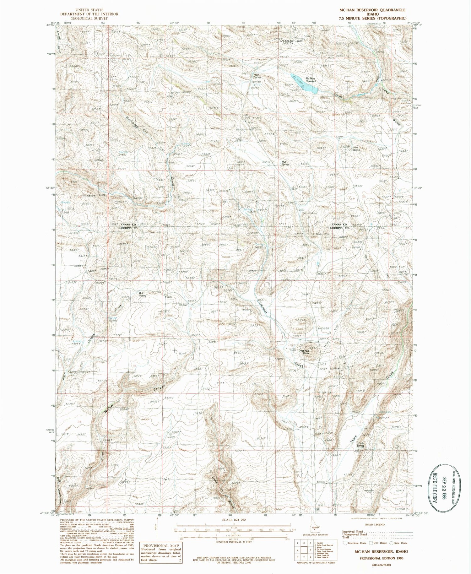 Classic USGS McHan Reservoir Idaho 7.5'x7.5' Topo Map Image