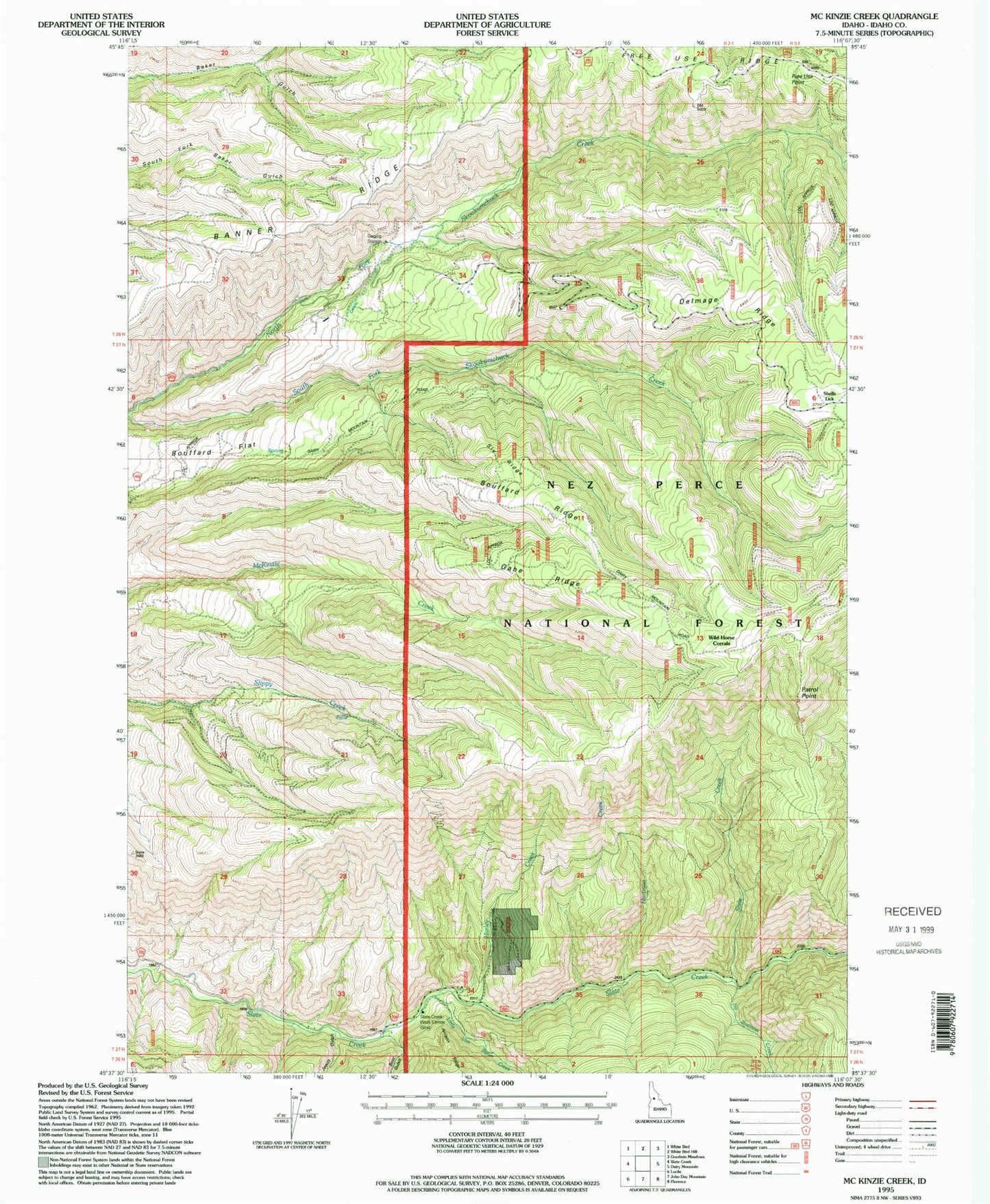 Classic USGS McKinzie Creek Idaho 7.5'x7.5' Topo Map Image