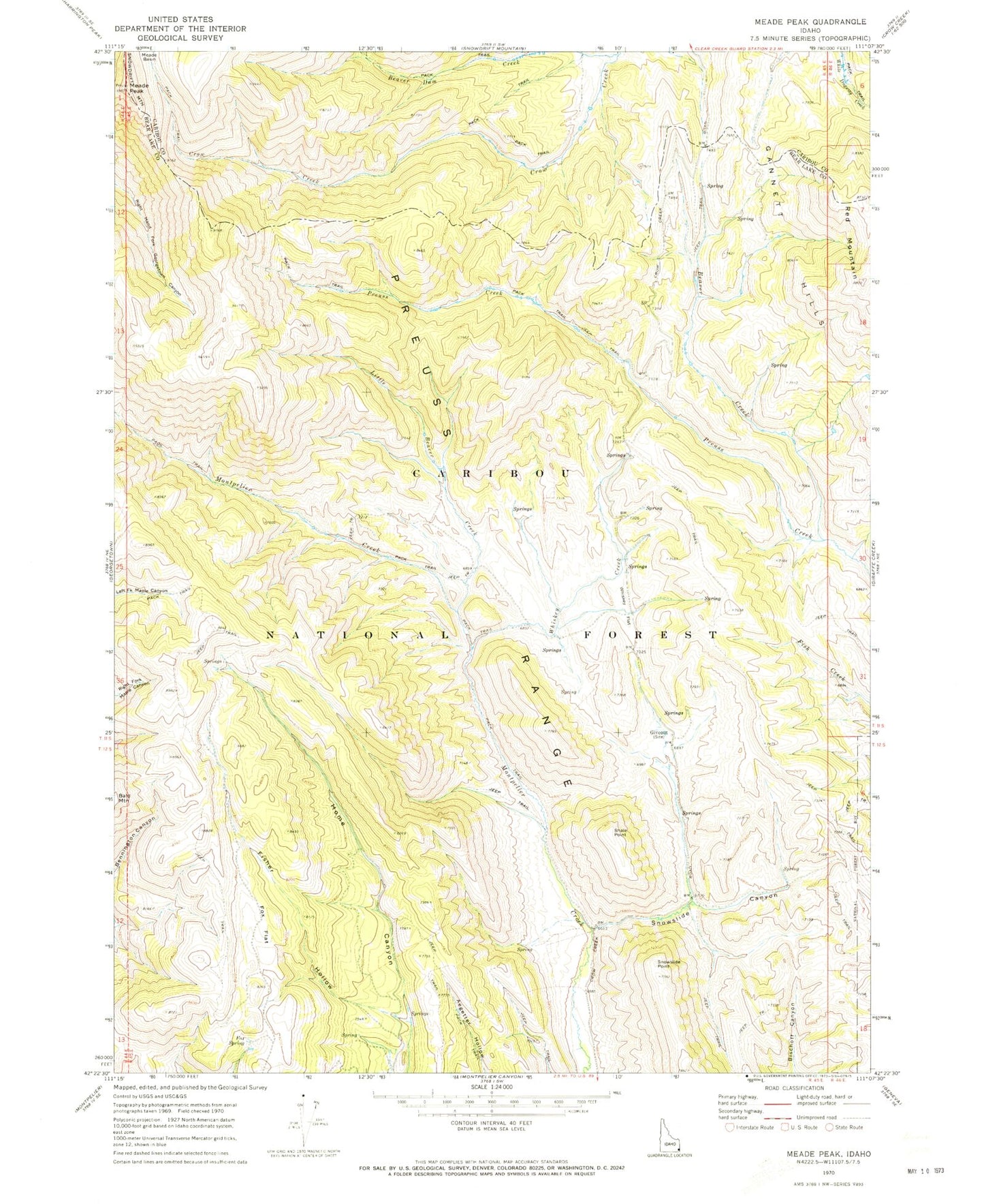 Classic USGS Meade Peak Idaho 7.5'x7.5' Topo Map Image