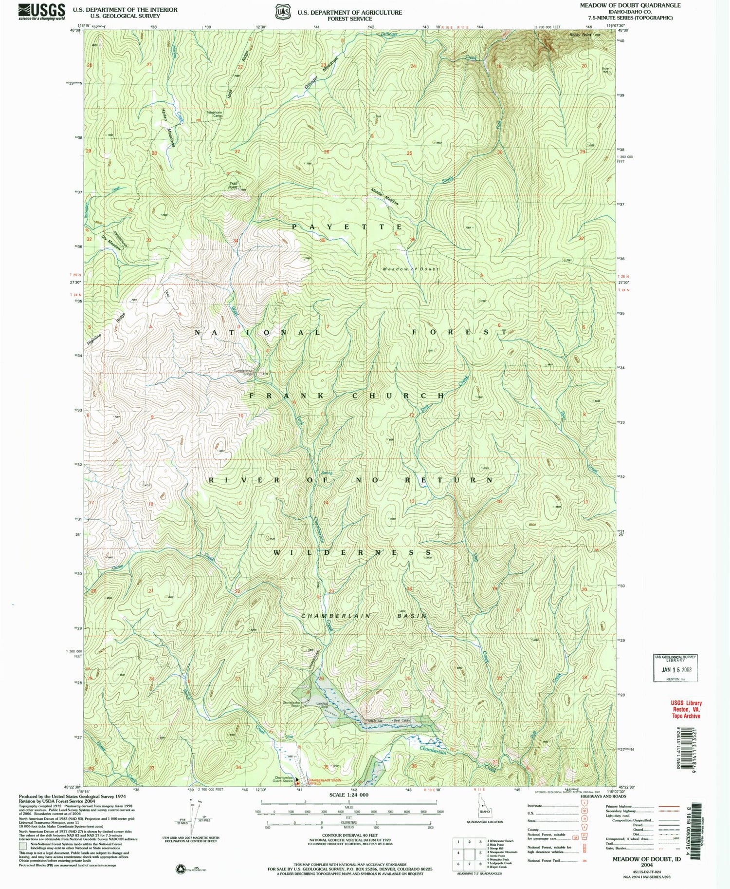 Classic USGS Meadow of Doubt Idaho 7.5'x7.5' Topo Map Image
