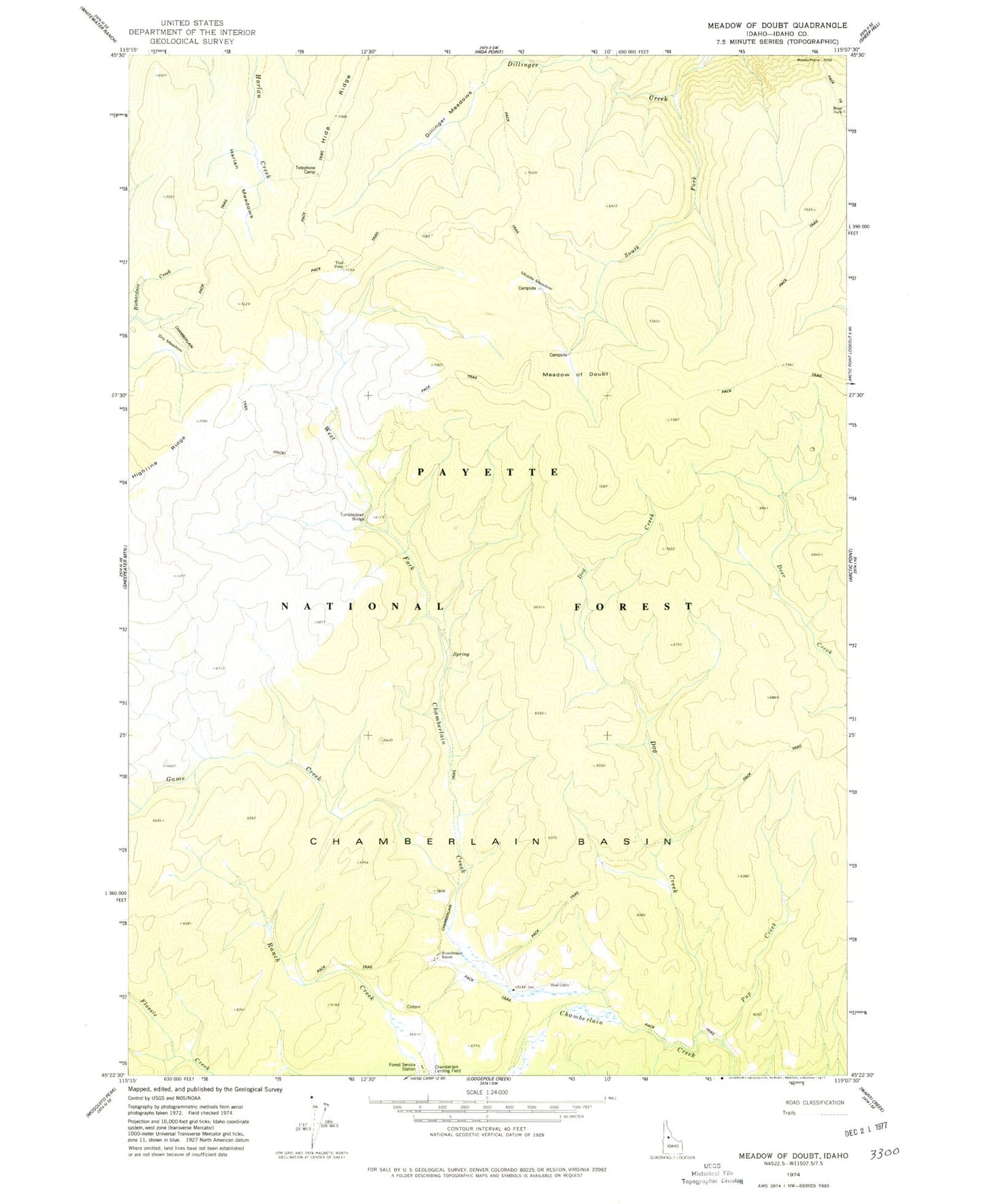 Classic USGS Meadow of Doubt Idaho 7.5'x7.5' Topo Map Image