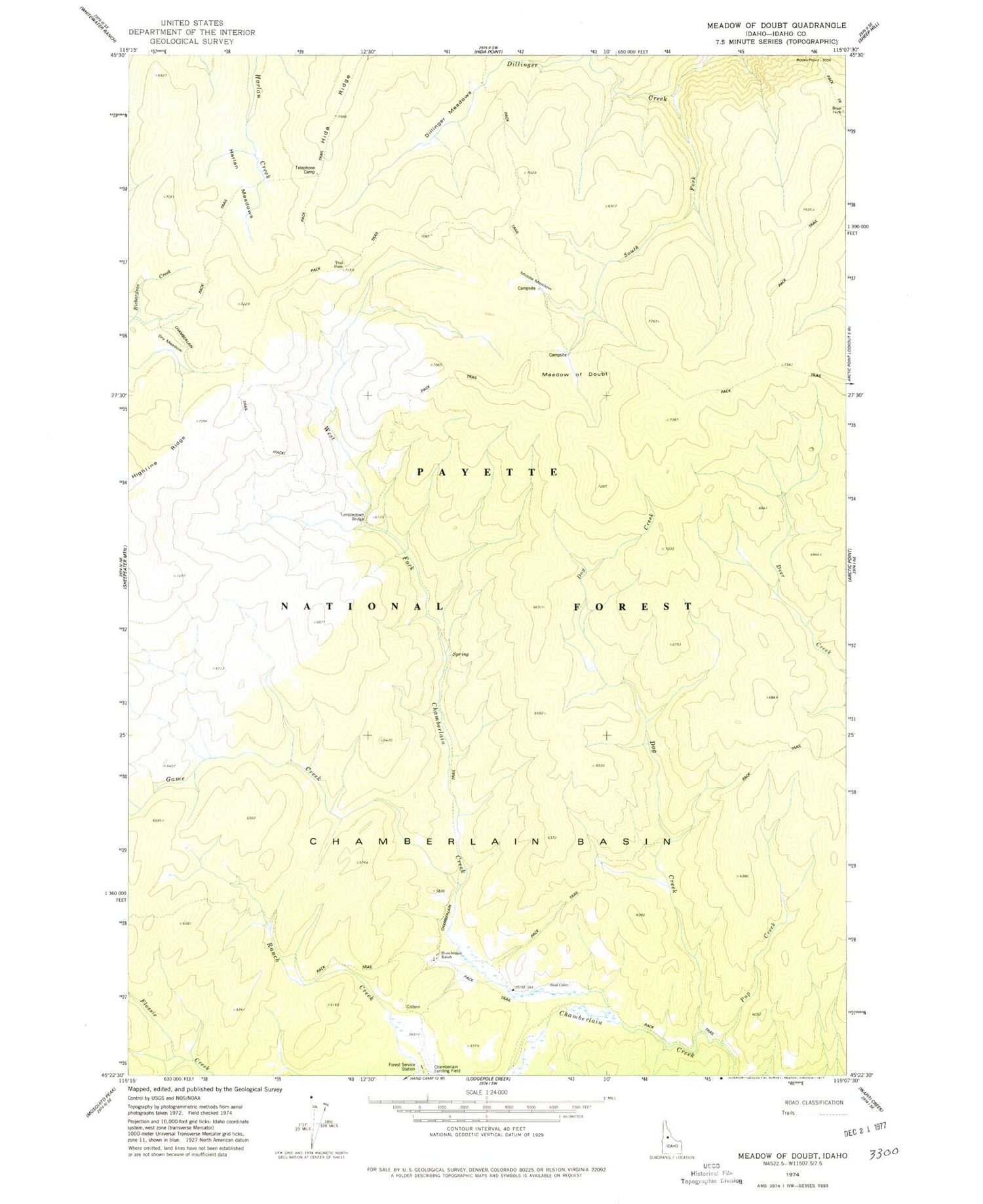 Classic USGS Meadow of Doubt Idaho 7.5'x7.5' Topo Map Image