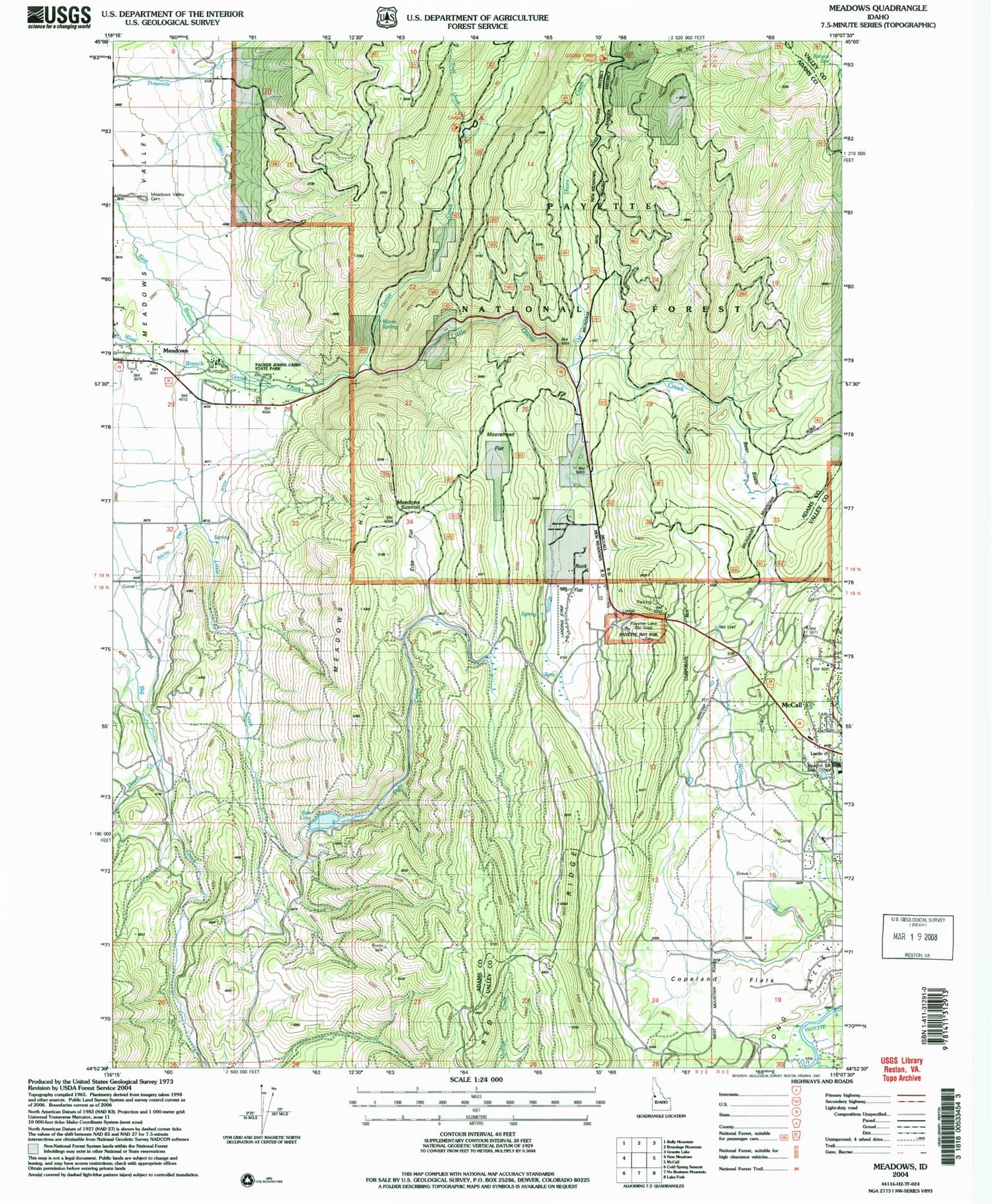 Classic USGS Meadows Idaho 7.5'x7.5' Topo Map Image