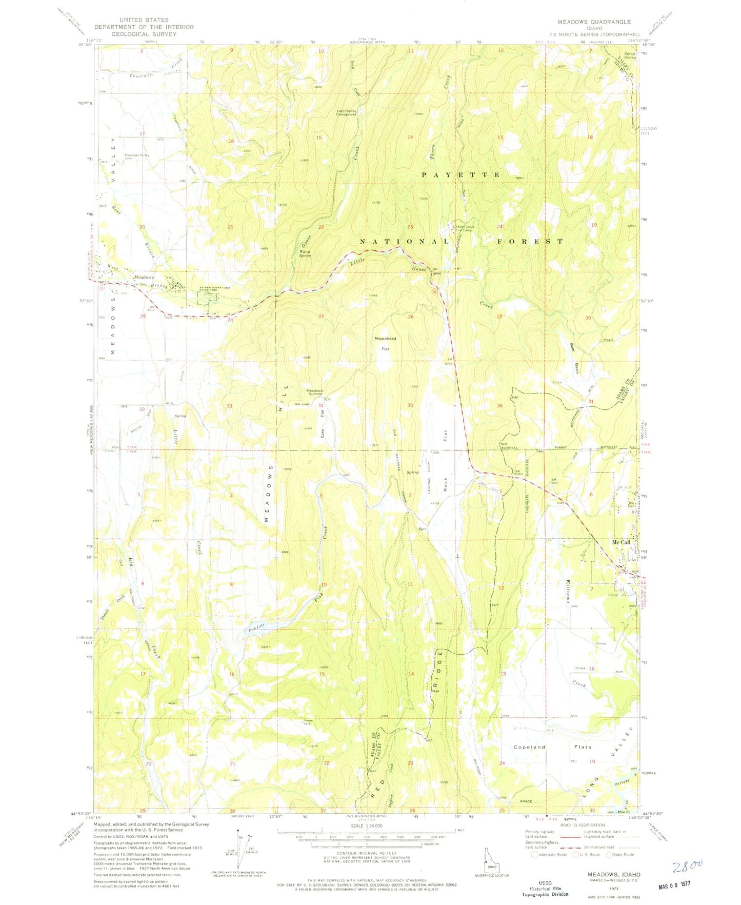 Classic USGS Meadows Idaho 7.5'x7.5' Topo Map Image