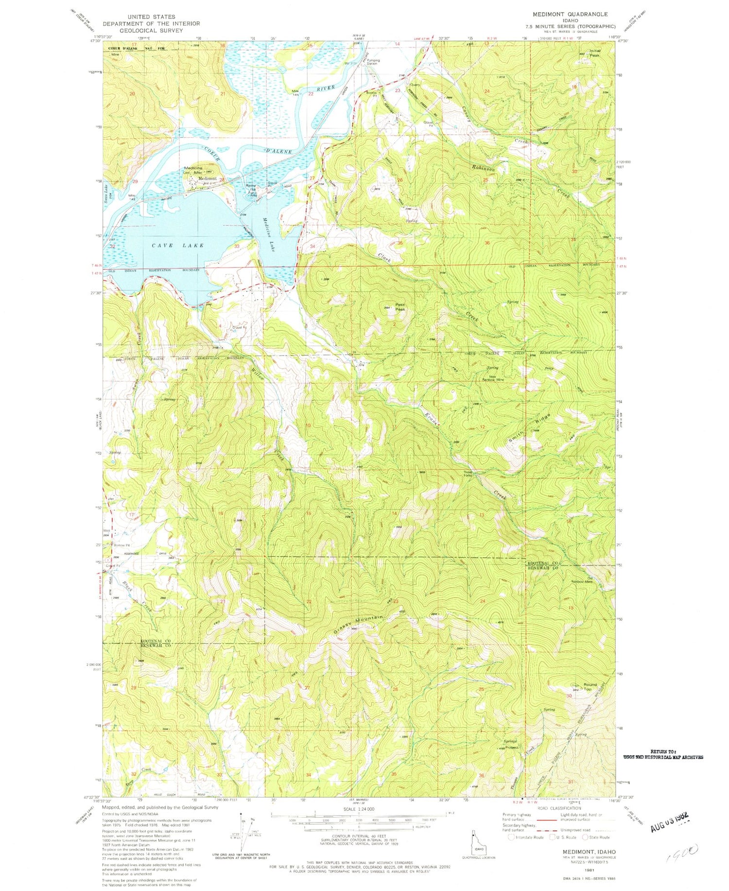 Classic USGS Medimont Idaho 7.5'x7.5' Topo Map Image