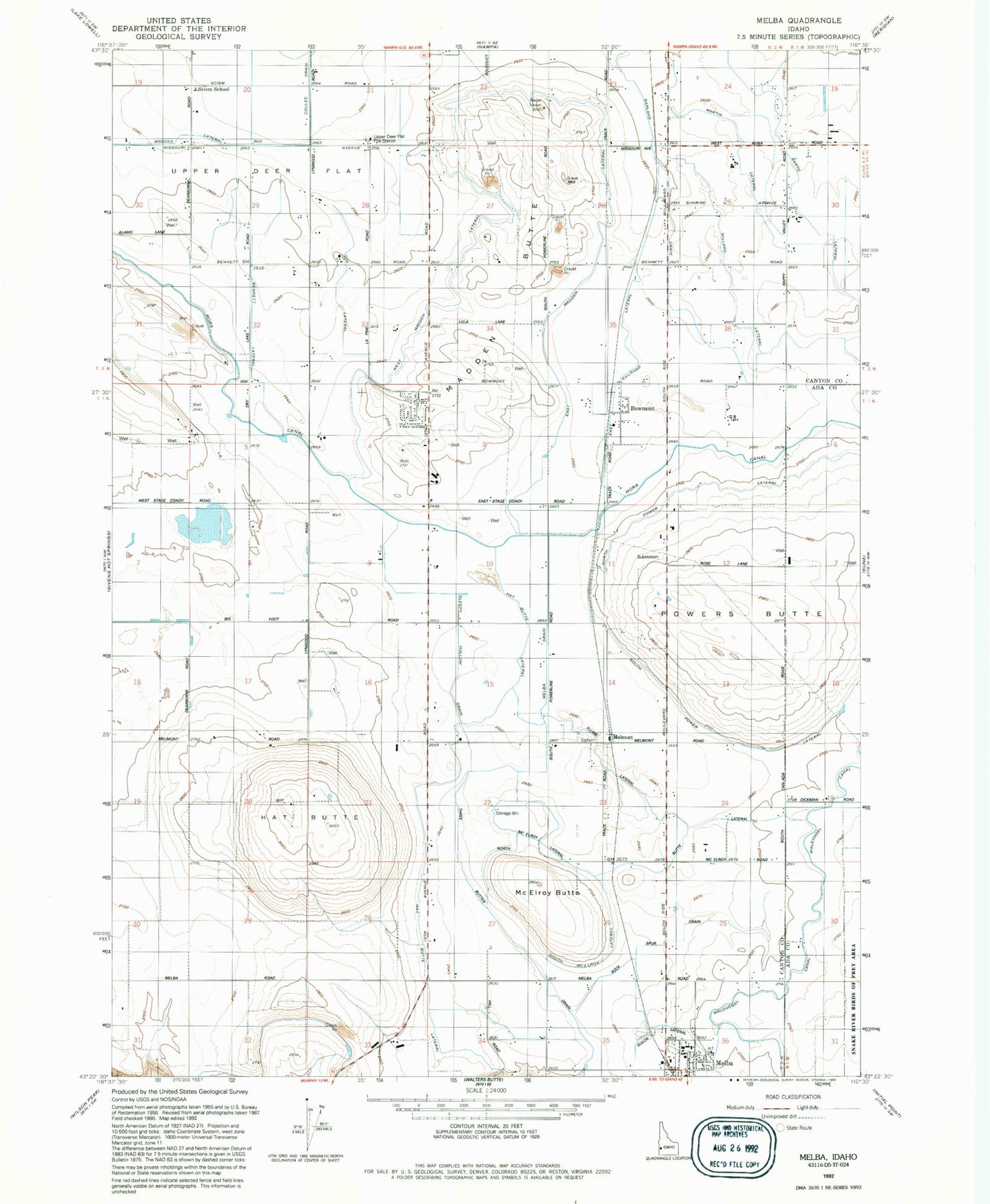 Classic USGS Melba Idaho 7.5'x7.5' Topo Map Image