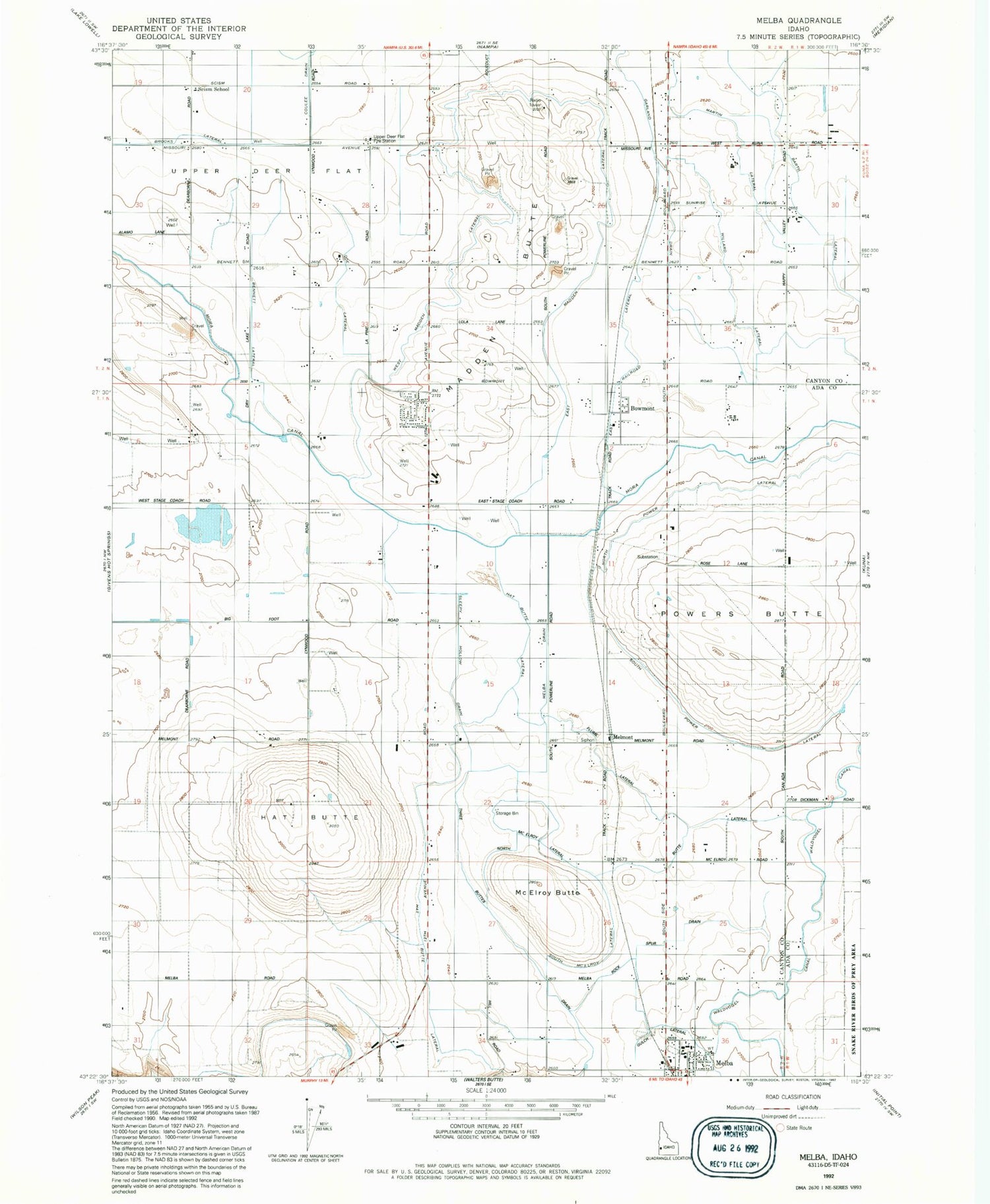 Classic USGS Melba Idaho 7.5'x7.5' Topo Map Image