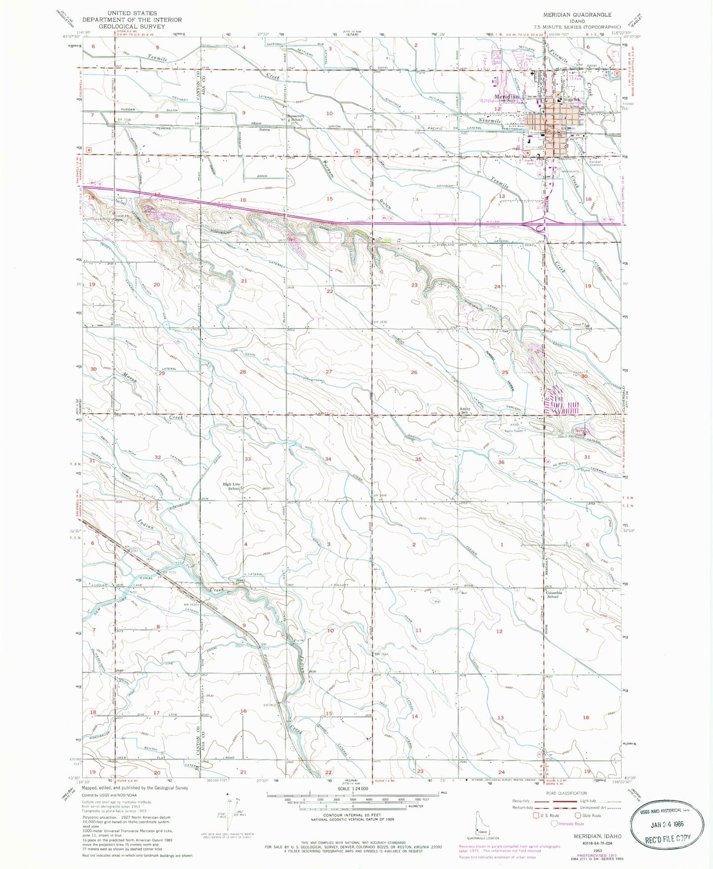 Classic USGS Meridian Idaho 7.5'x7.5' Topo Map Image