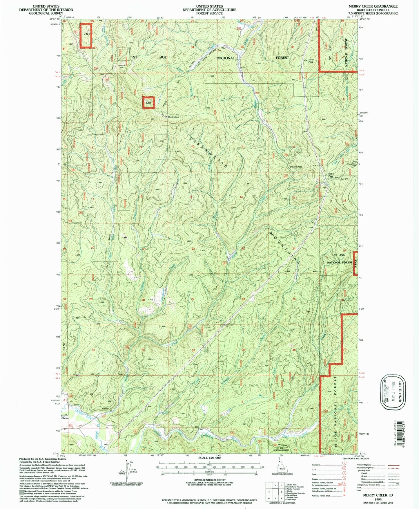 Classic USGS Merry Creek Idaho 7.5'x7.5' Topo Map Image