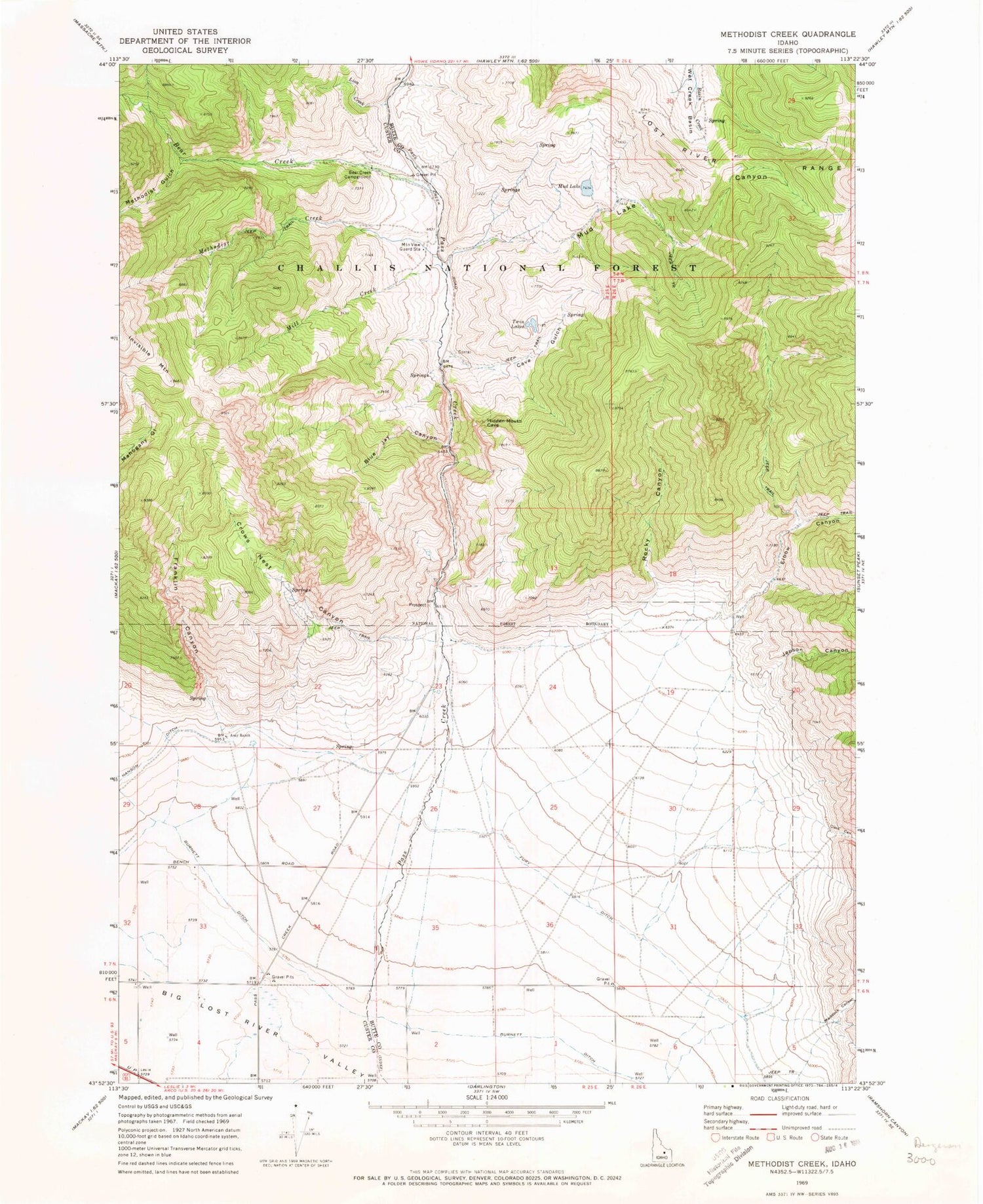 Classic USGS Methodist Creek Idaho 7.5'x7.5' Topo Map Image