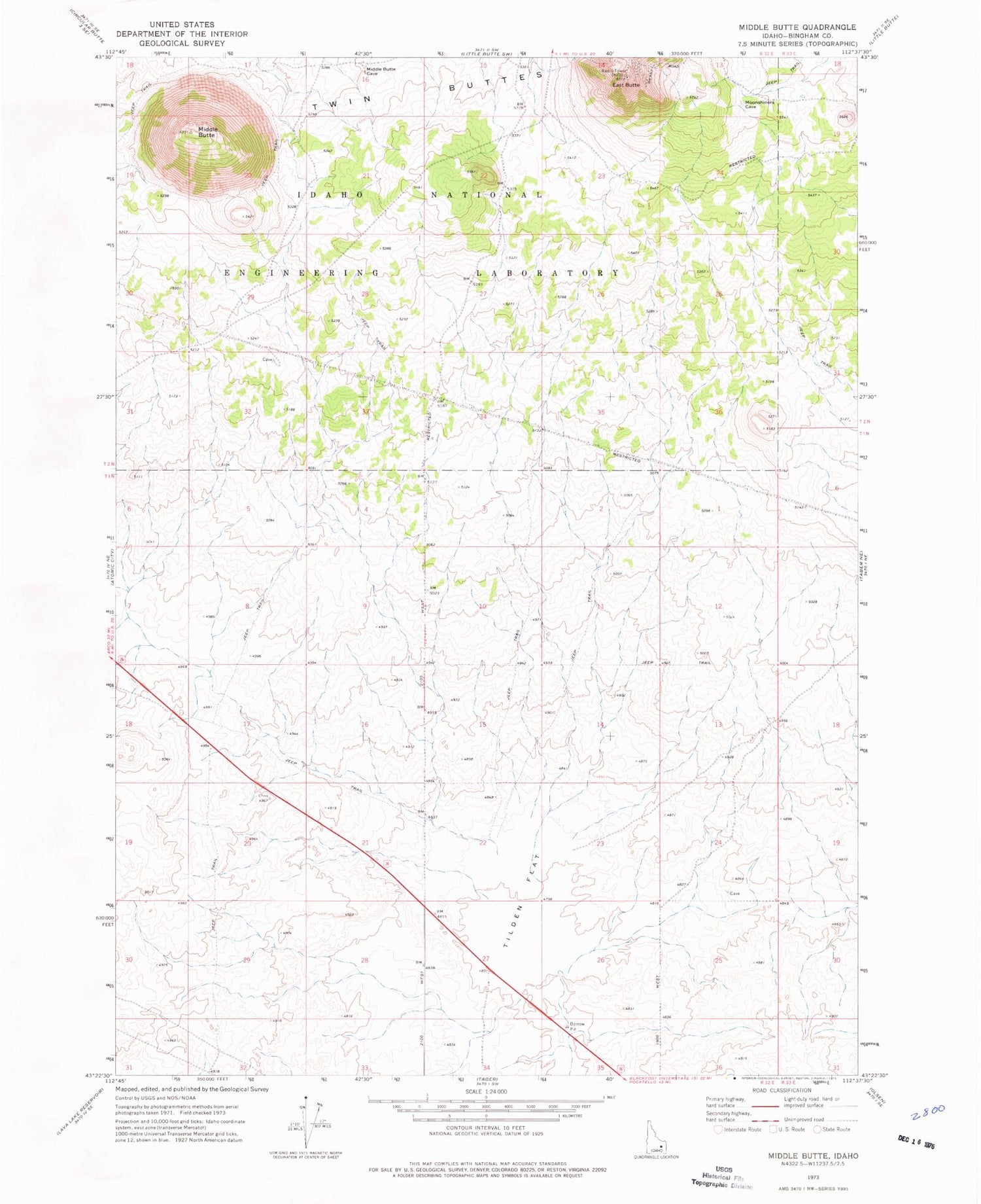 Classic USGS Middle Butte Idaho 7.5'x7.5' Topo Map Image