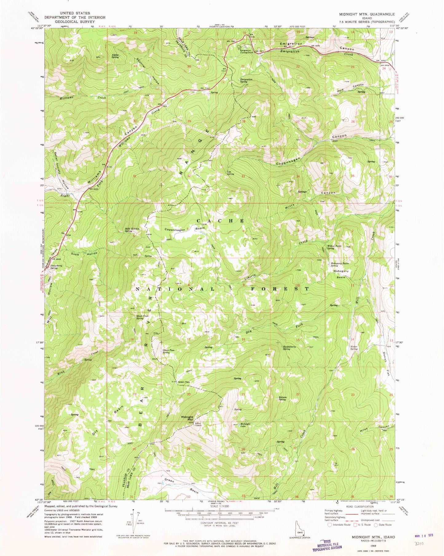 Classic USGS Midnight Mountain Idaho 7.5'x7.5' Topo Map Image