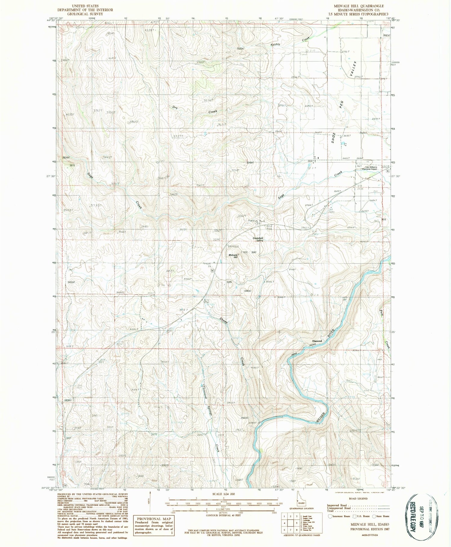 Classic USGS Midvale Hill Idaho 7.5'x7.5' Topo Map Image