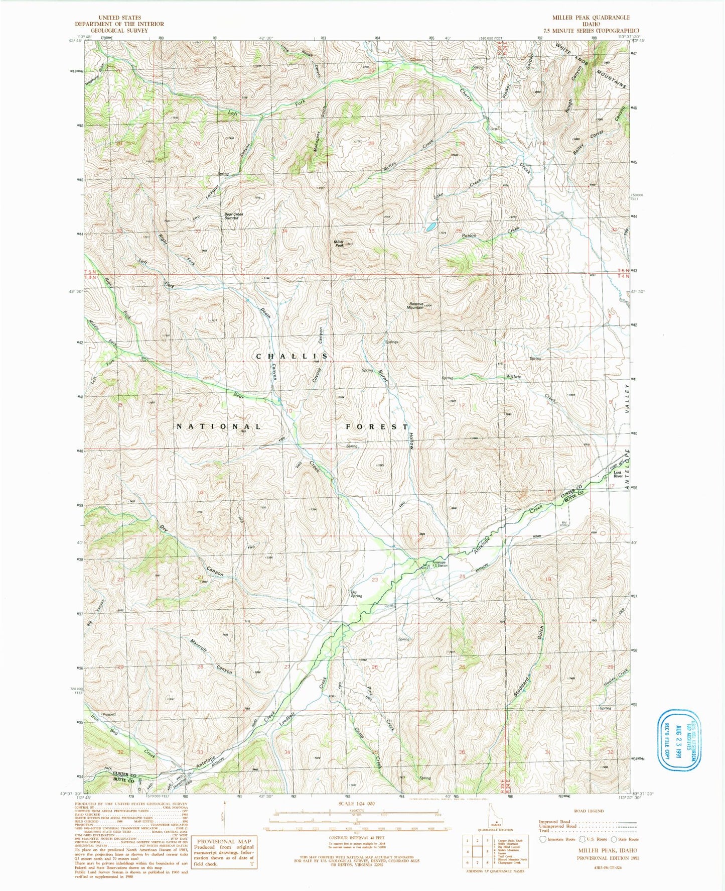 Classic USGS Miller Peak Idaho 7.5'x7.5' Topo Map Image