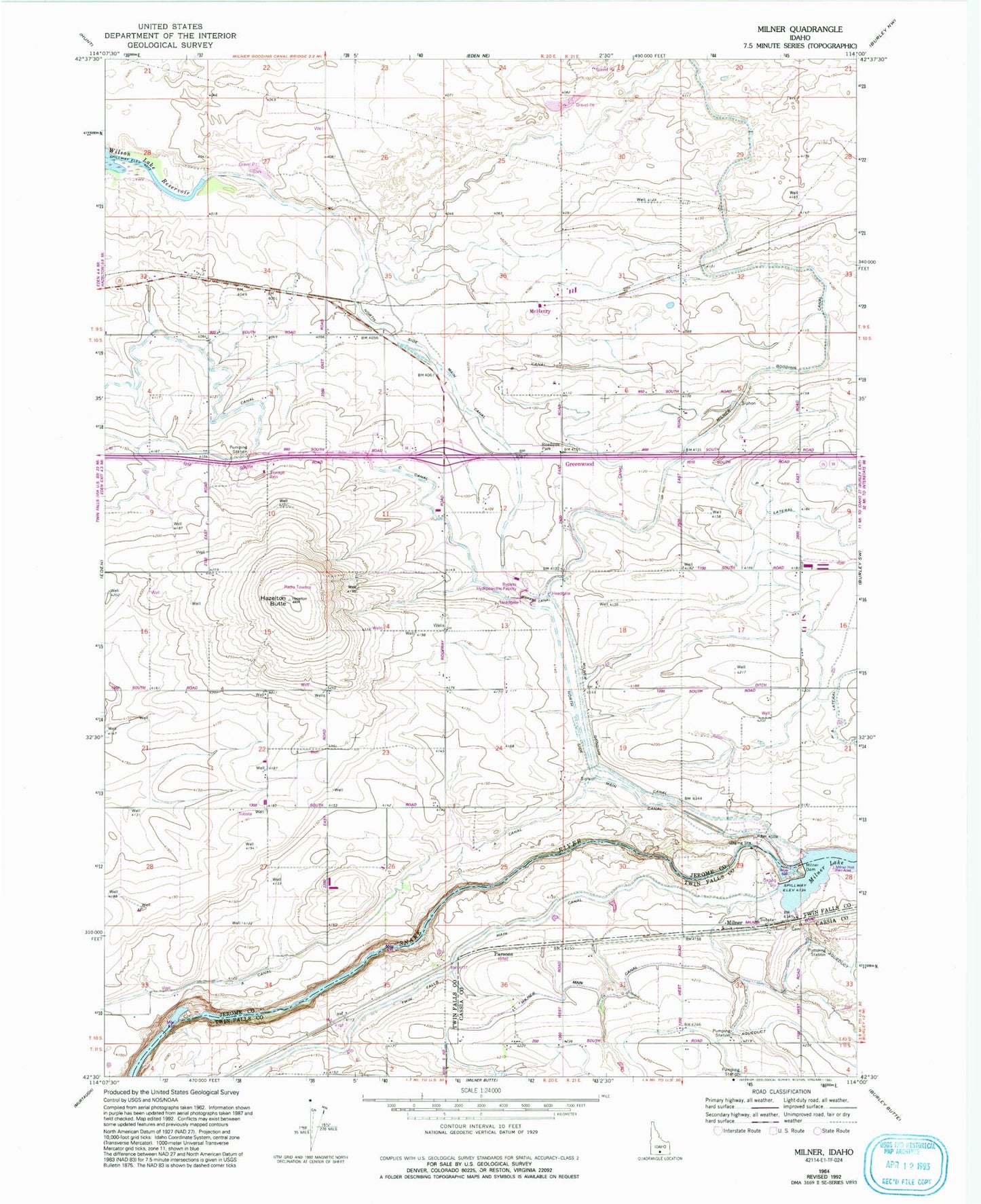 Classic USGS Milner Idaho 7.5'x7.5' Topo Map Image