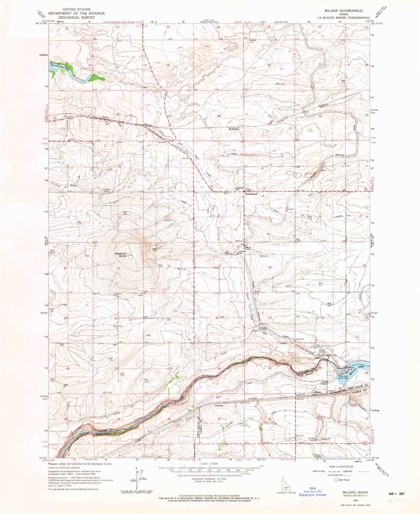 Classic USGS Milner Idaho 7.5'x7.5' Topo Map Image