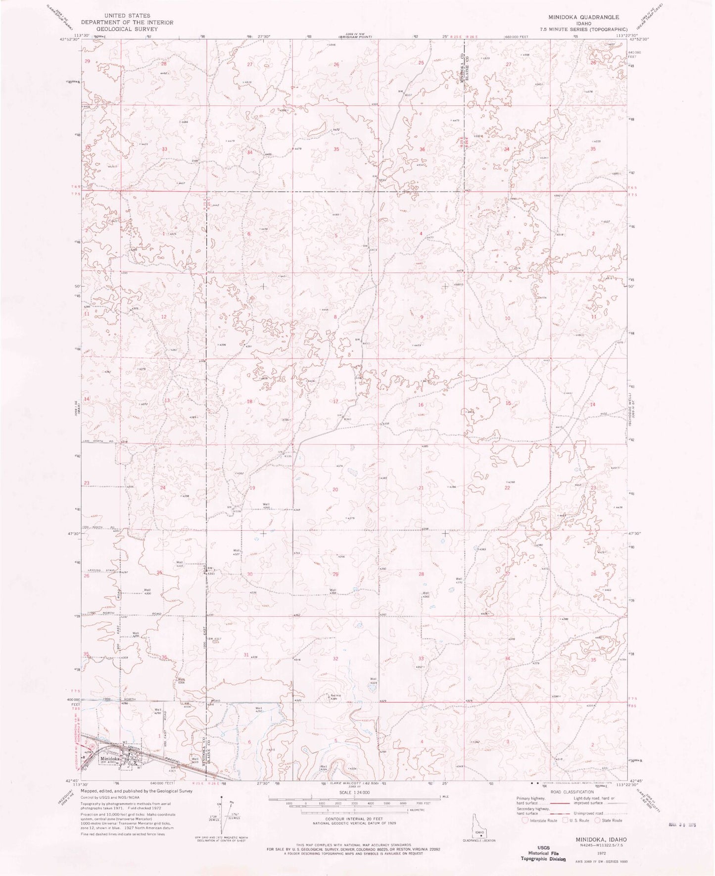 Classic USGS Minidoka Idaho 7.5'x7.5' Topo Map Image