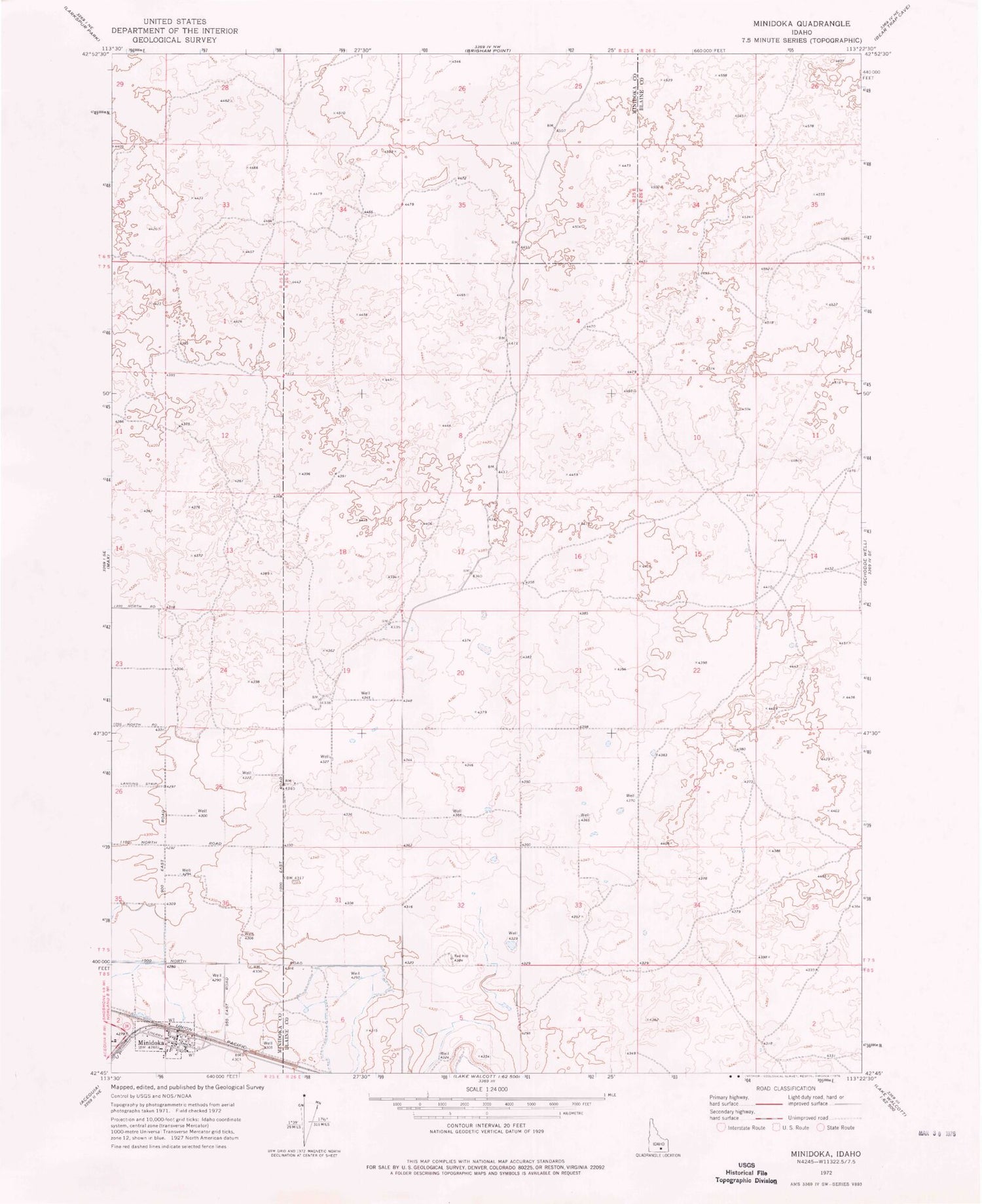 Classic USGS Minidoka Idaho 7.5'x7.5' Topo Map Image