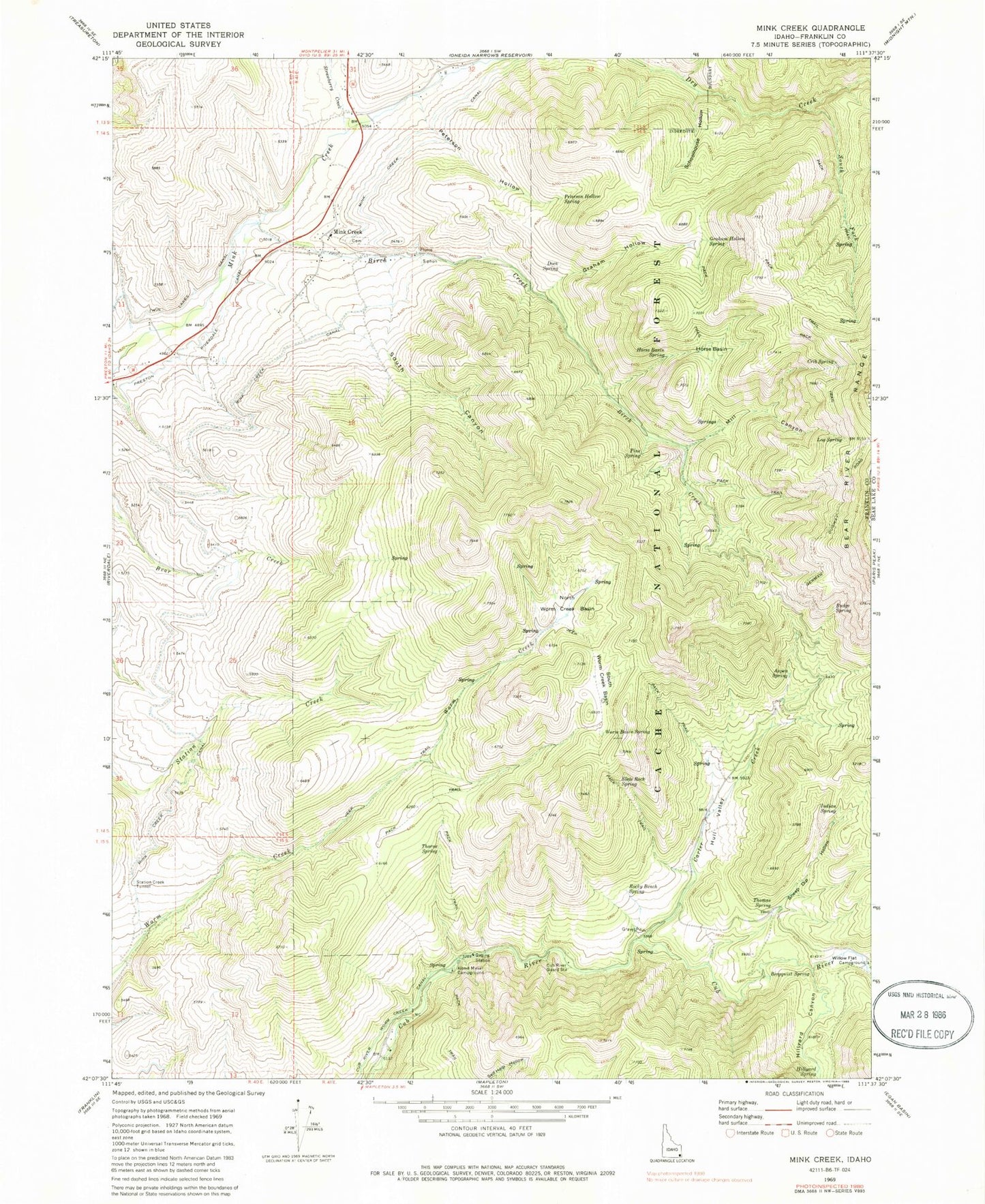 Classic USGS Mink Creek Idaho 7.5'x7.5' Topo Map Image