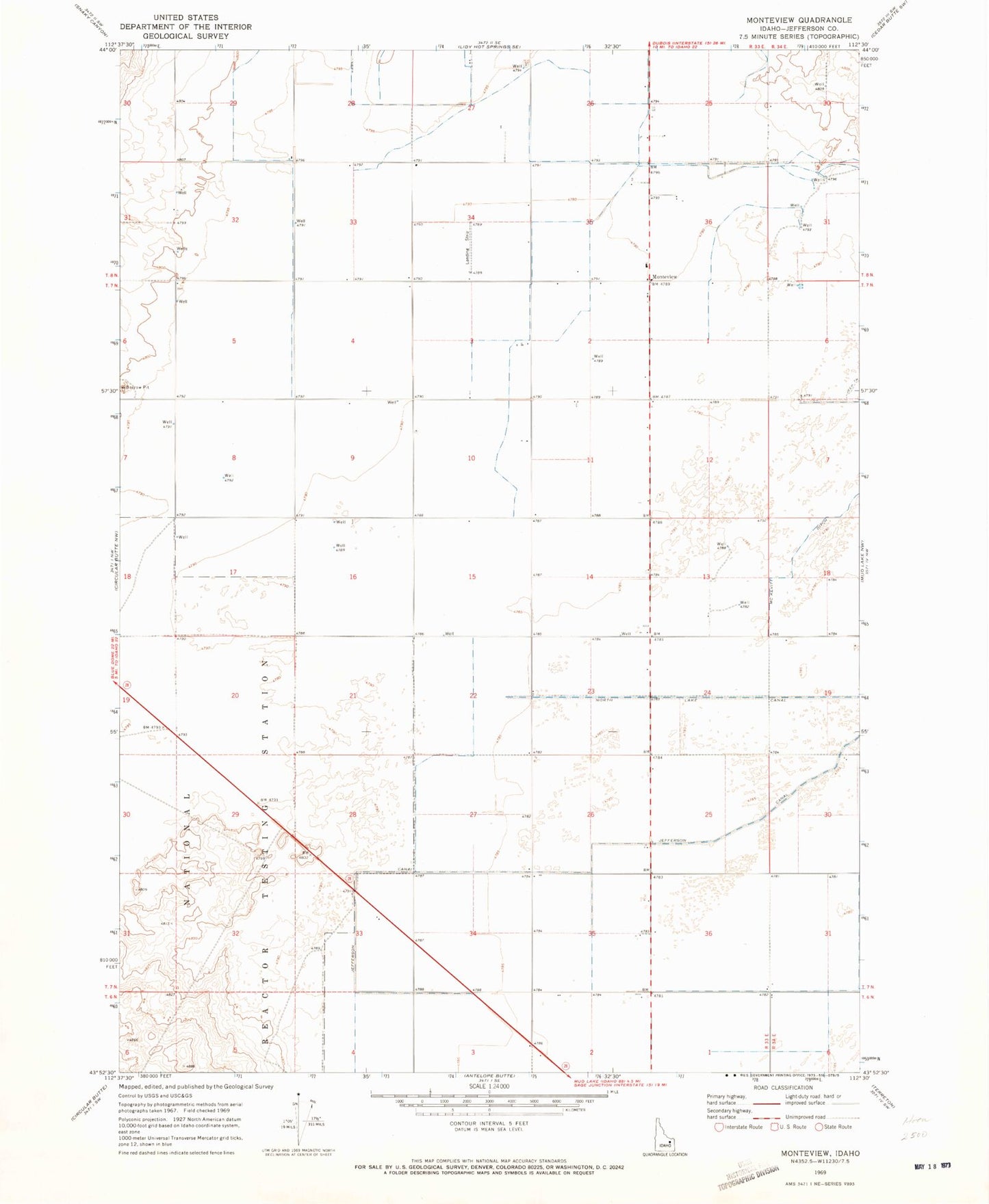 Classic USGS Monteview Idaho 7.5'x7.5' Topo Map Image