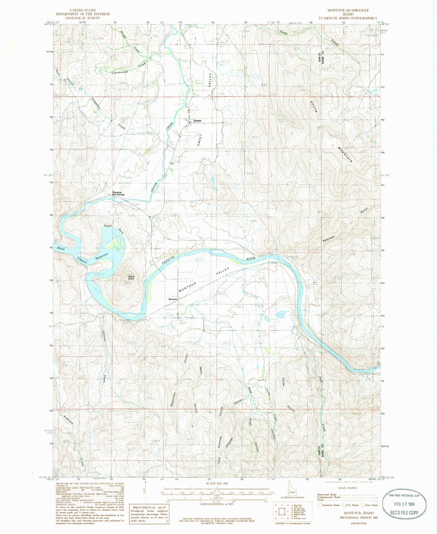 Classic USGS Montour Idaho 7.5'x7.5' Topo Map Image