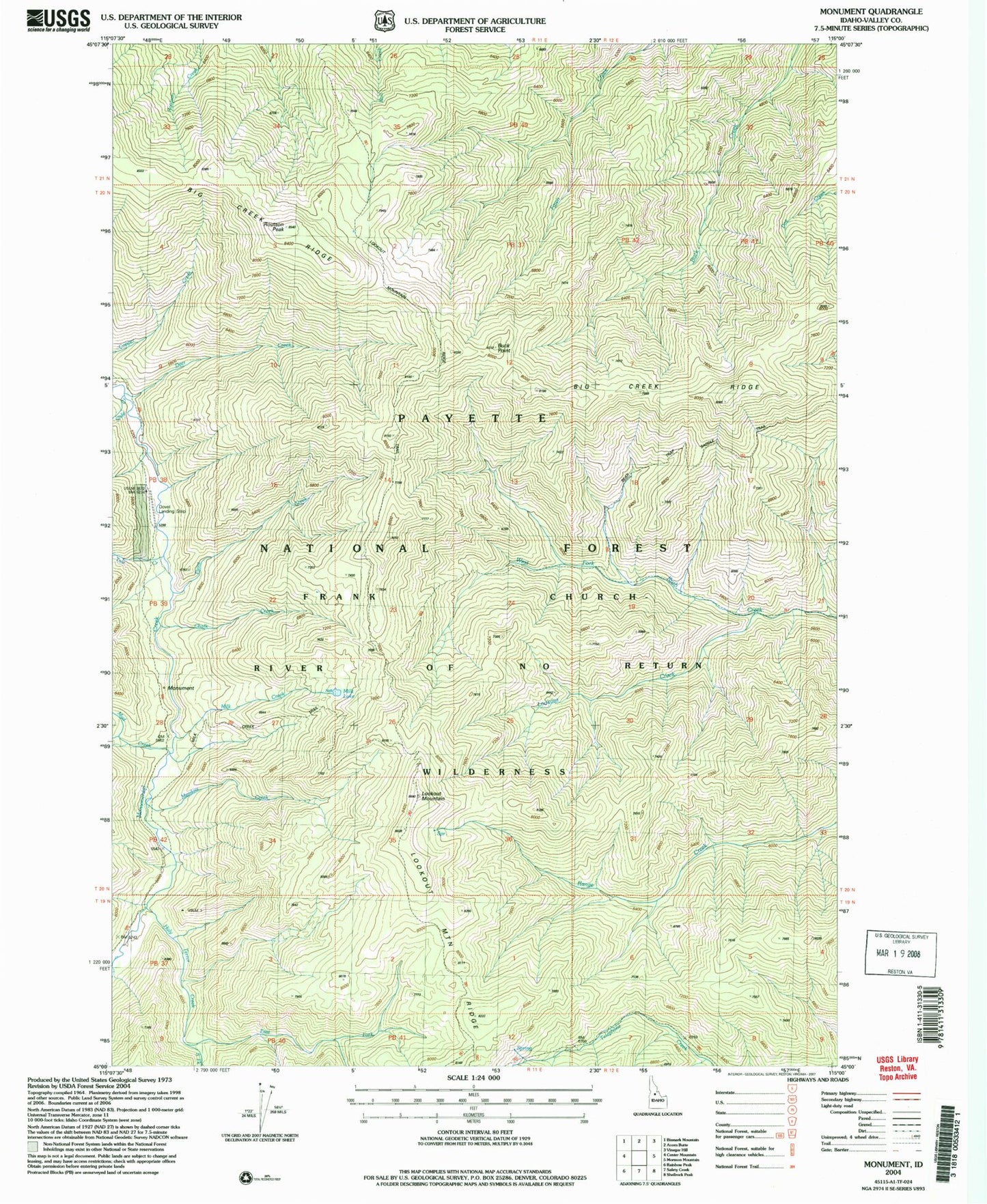 Classic USGS Monument Idaho 7.5'x7.5' Topo Map Image