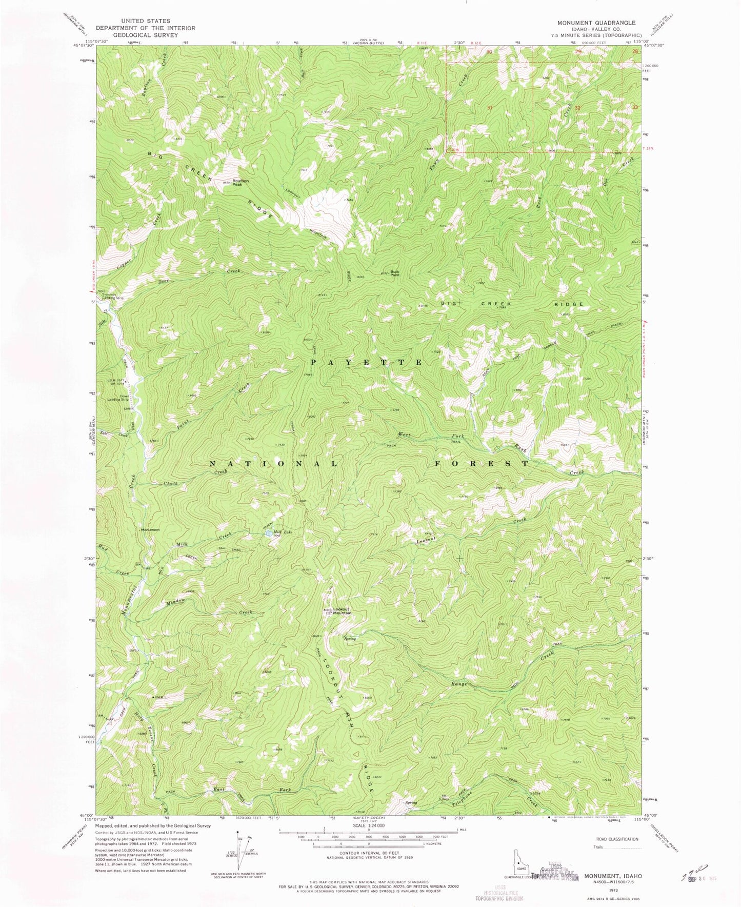 Classic USGS Monument Idaho 7.5'x7.5' Topo Map Image