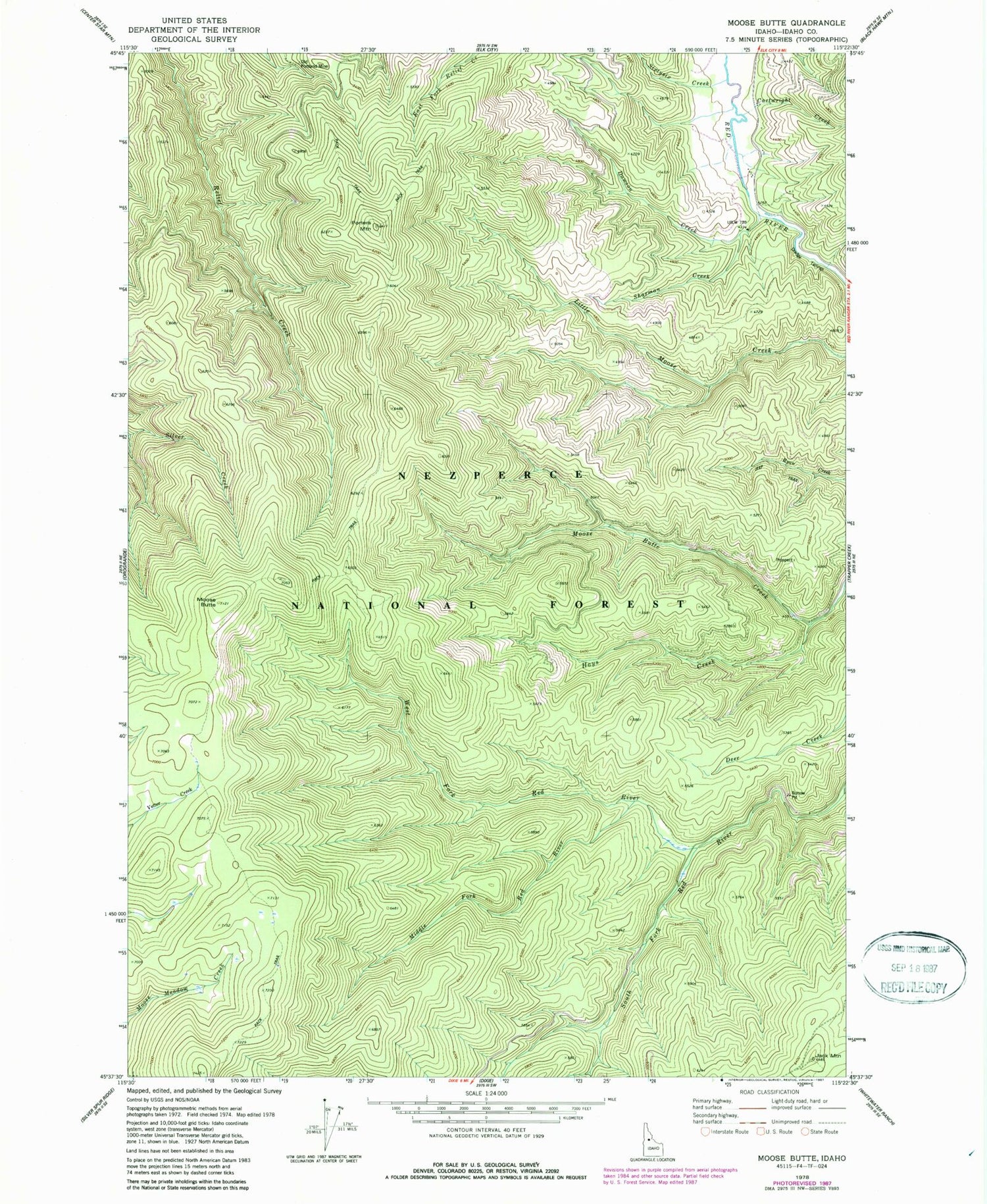 Classic USGS Moose Butte Idaho 7.5'x7.5' Topo Map Image