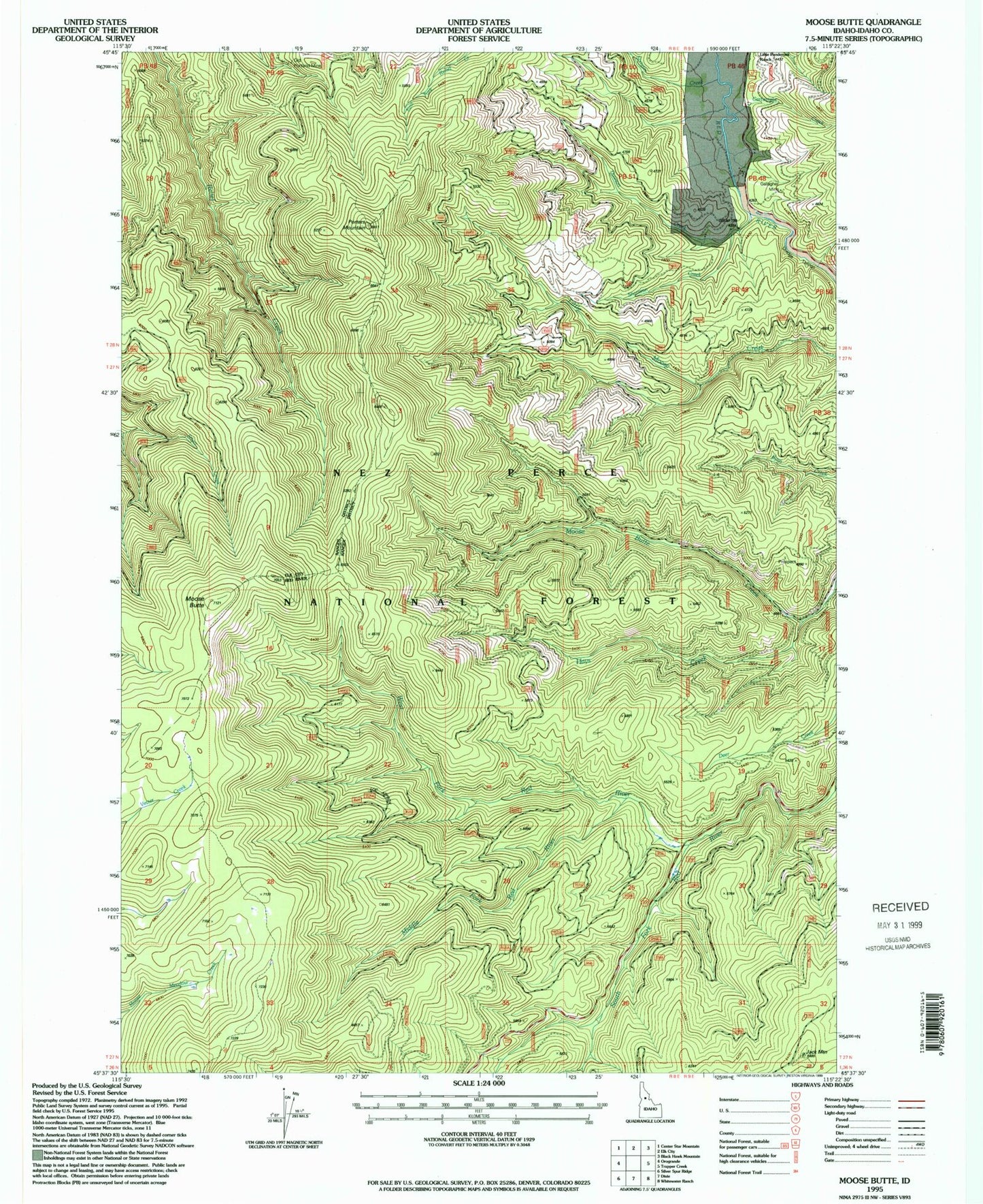 Classic USGS Moose Butte Idaho 7.5'x7.5' Topo Map Image