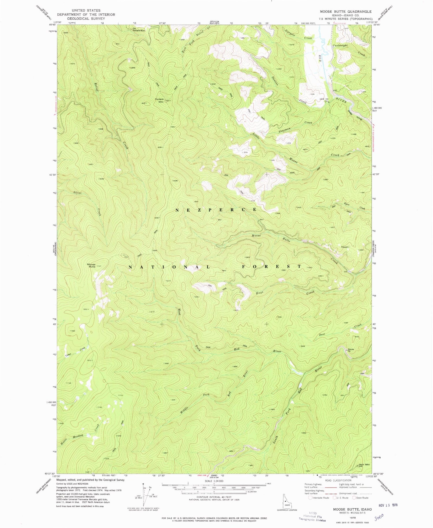 Classic USGS Moose Butte Idaho 7.5'x7.5' Topo Map Image