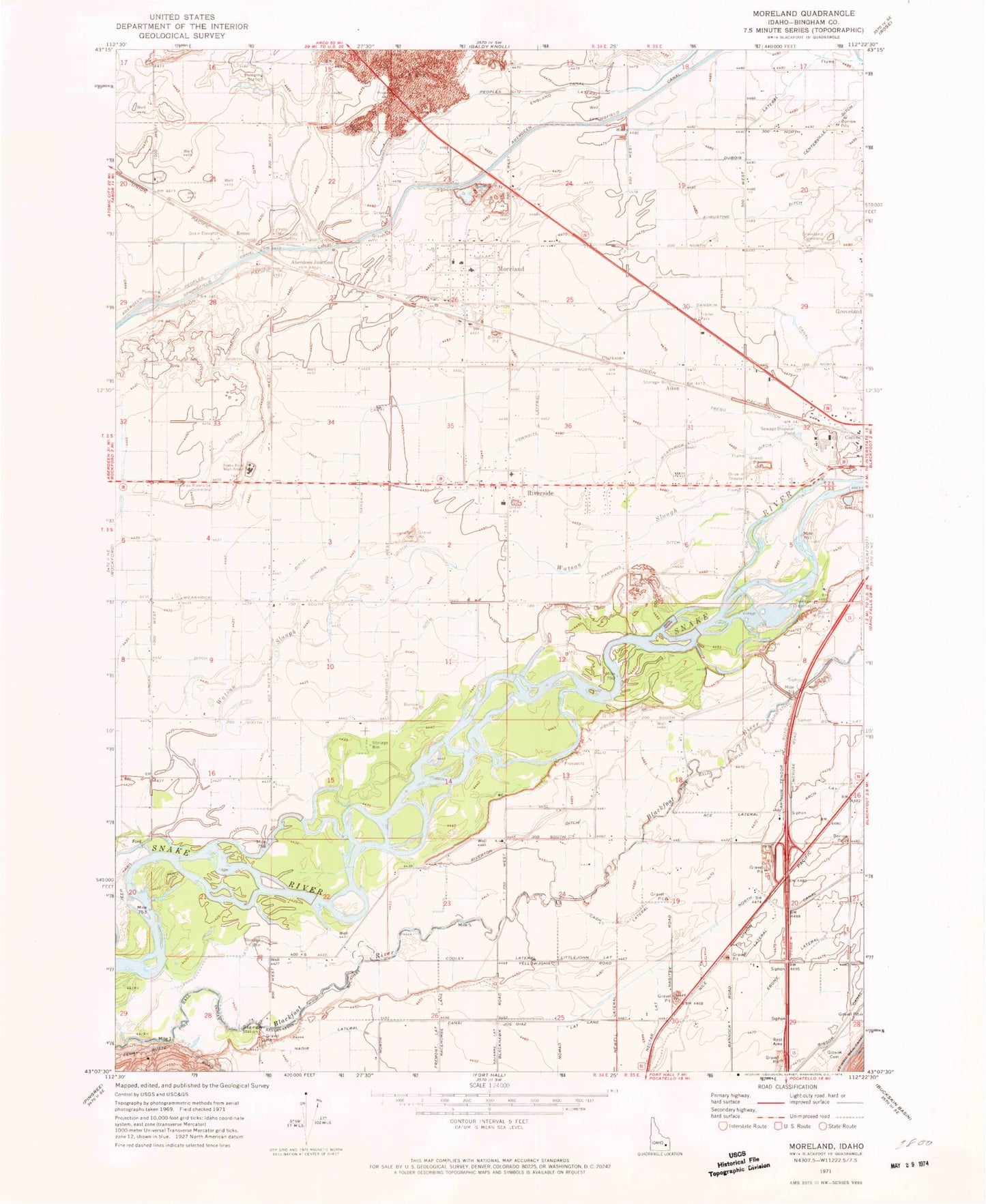 Classic USGS Moreland Idaho 7.5'x7.5' Topo Map Image