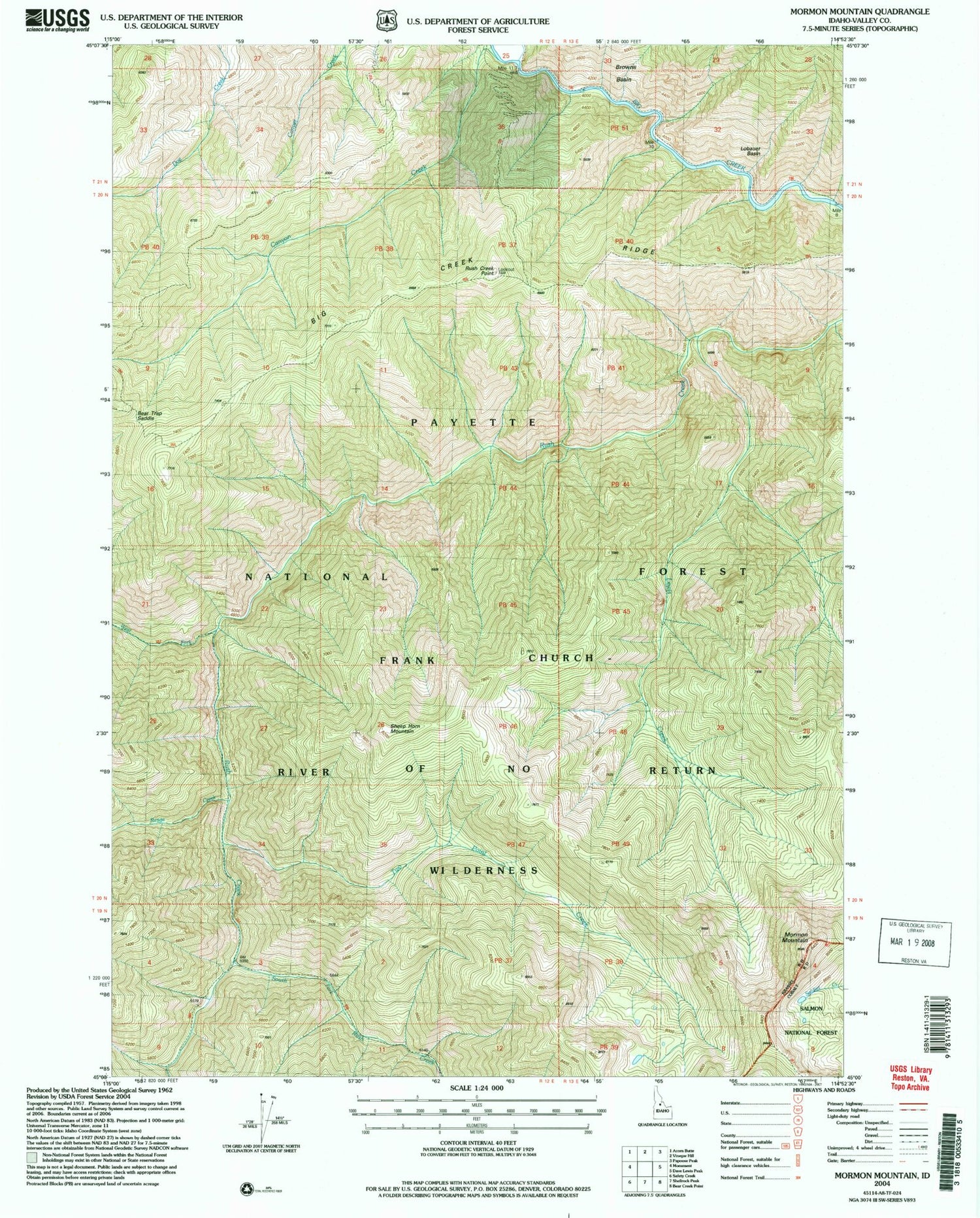 Classic USGS Mormon Mountain Idaho 7.5'x7.5' Topo Map Image