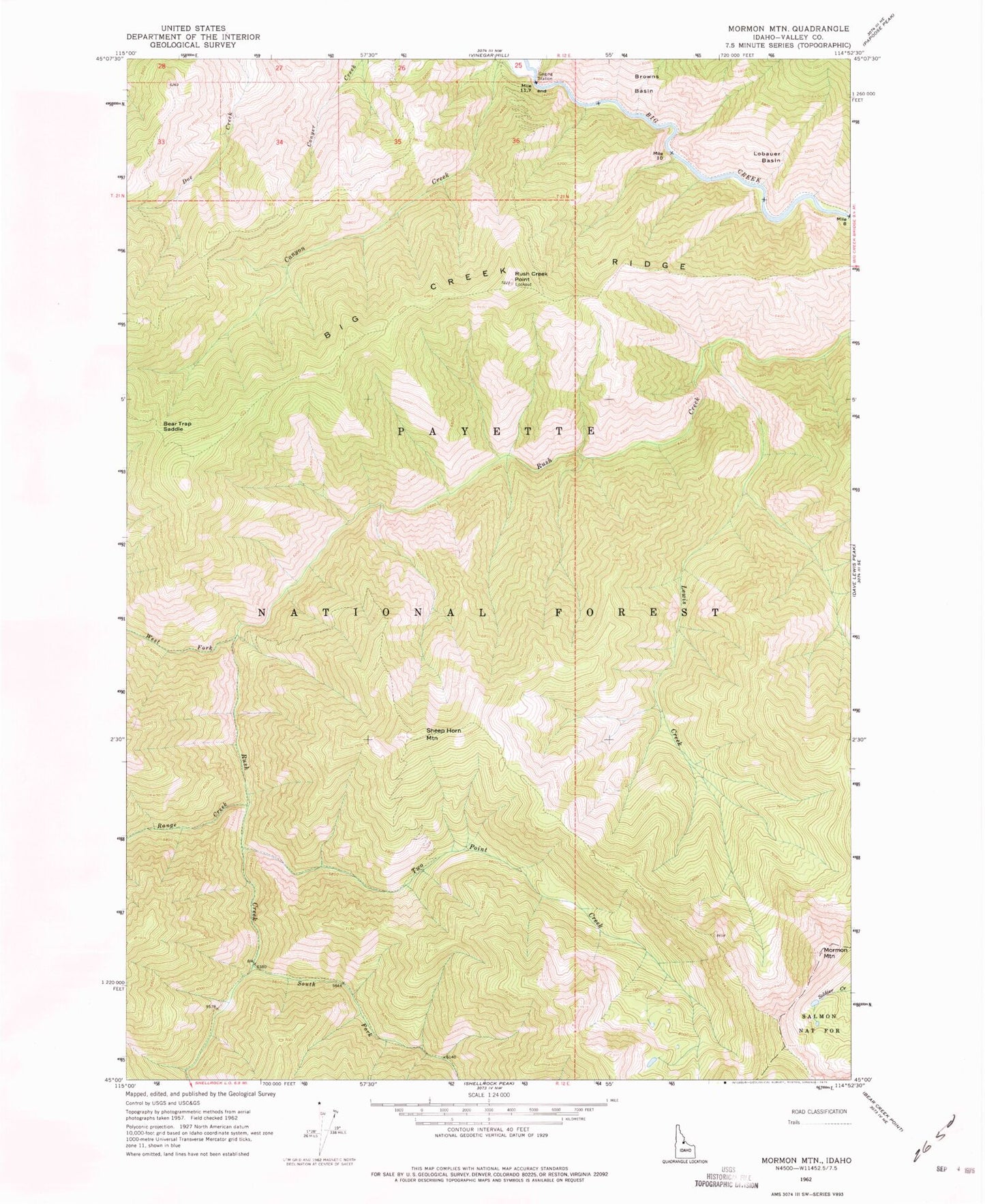 Classic USGS Mormon Mountain Idaho 7.5'x7.5' Topo Map Image