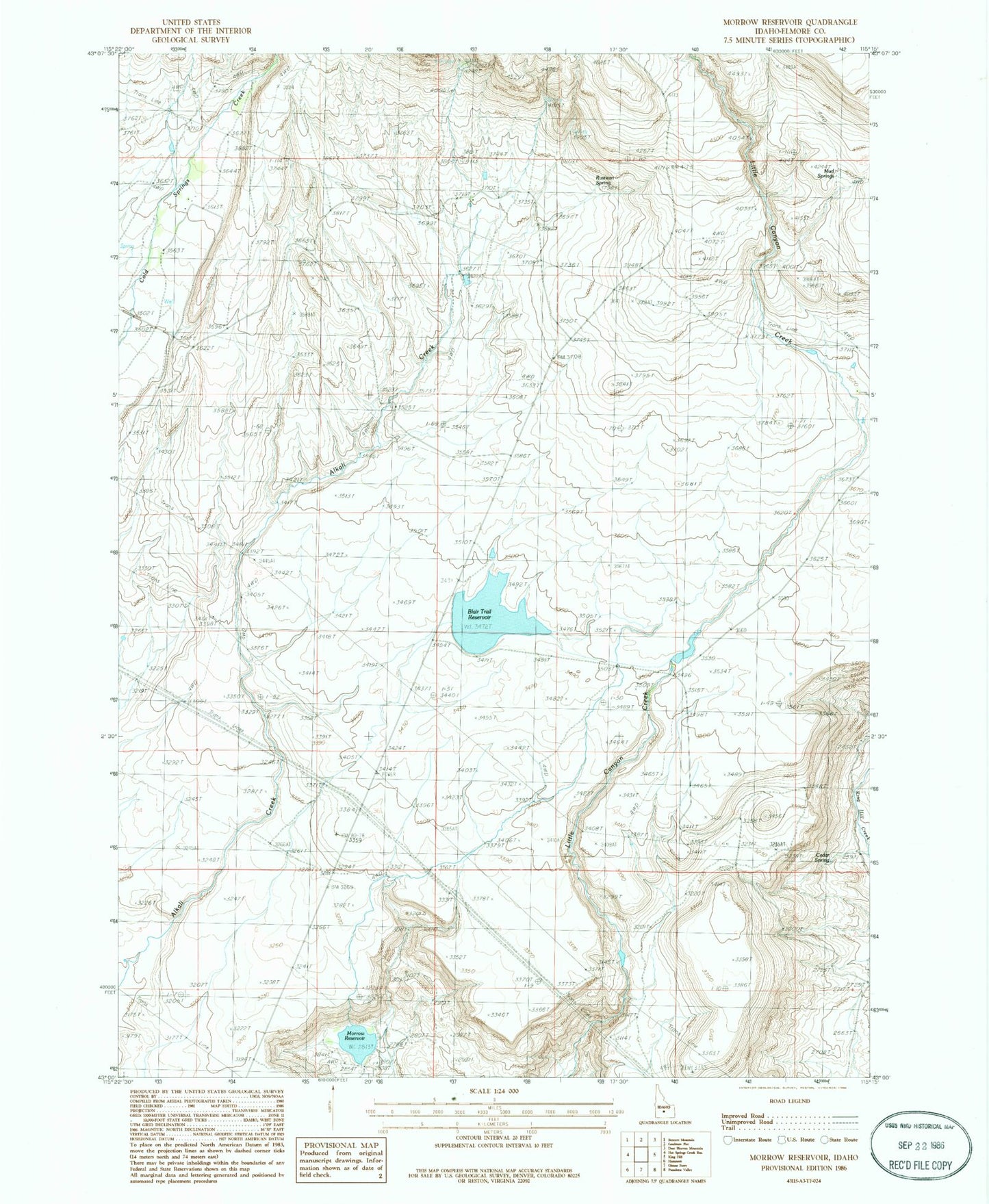 Classic USGS Morrow Reservoir Idaho 7.5'x7.5' Topo Map Image