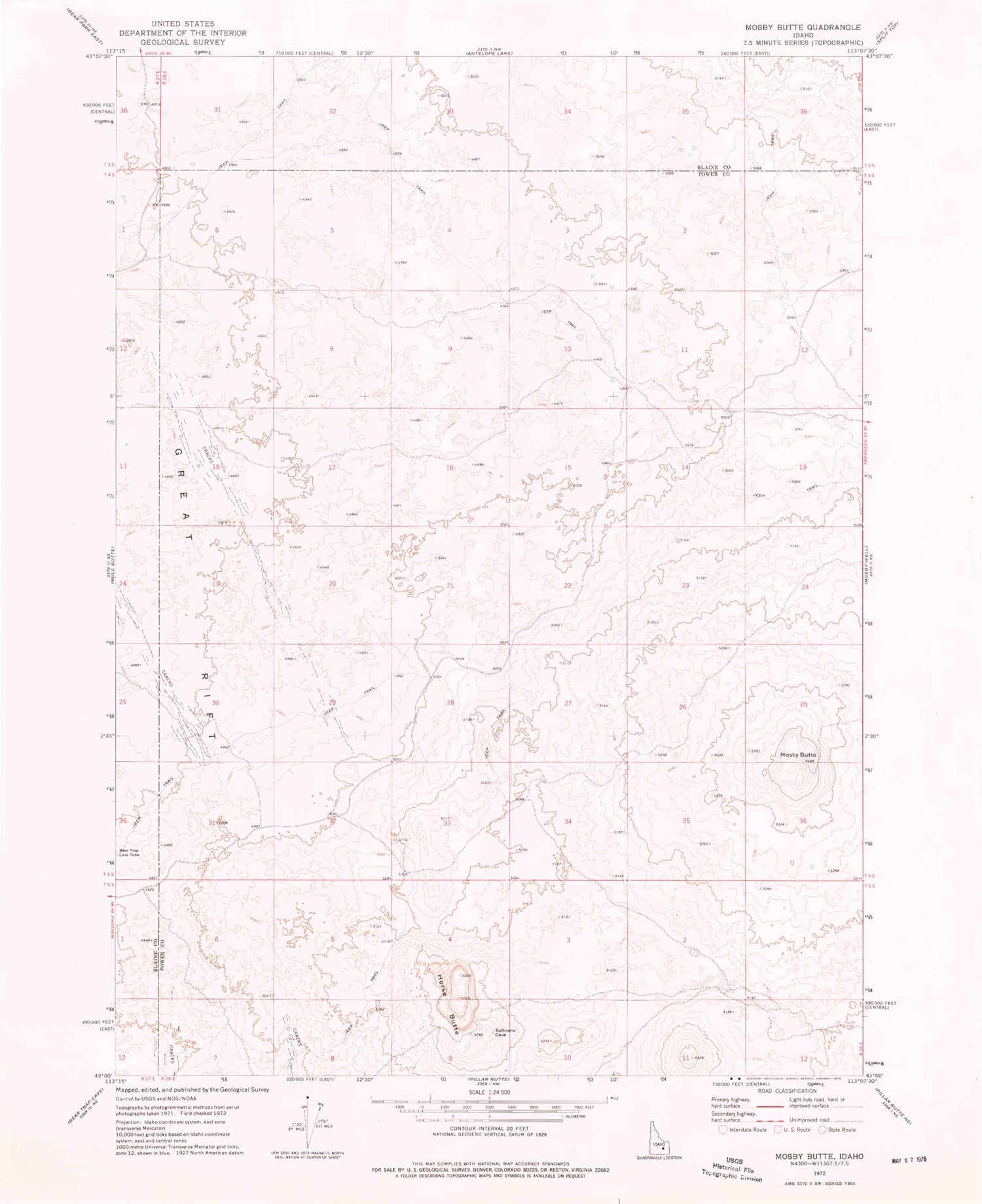 Classic USGS Mosby Butte Idaho 7.5'x7.5' Topo Map Image